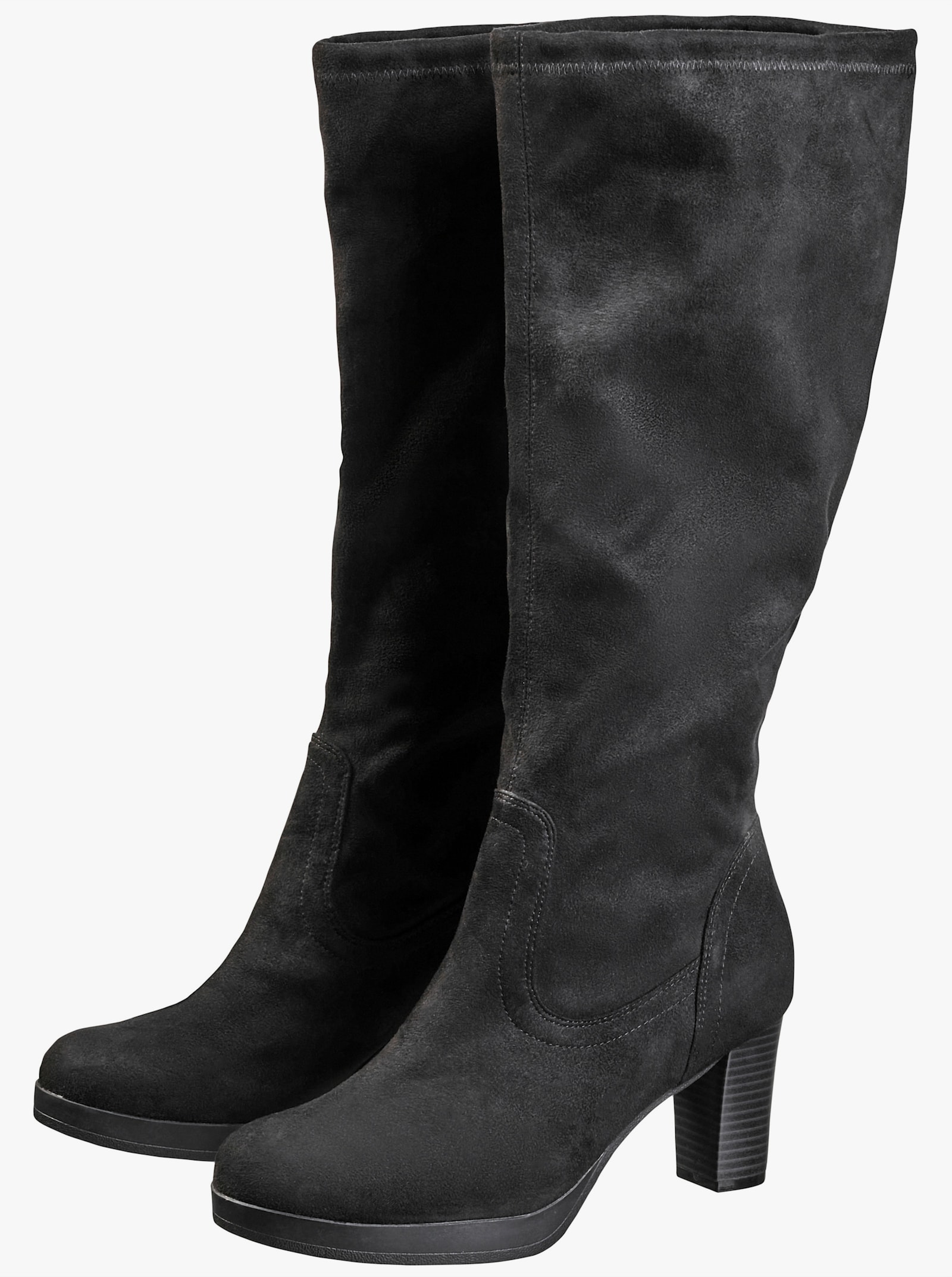 sheego Weitschaftstiefel aus Velourslederimitat, verschlusslos - schwarz