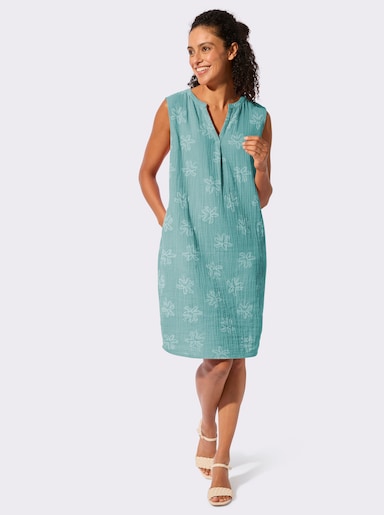 Baumwollkleid in Musselin-Qualität - salbei-ecru