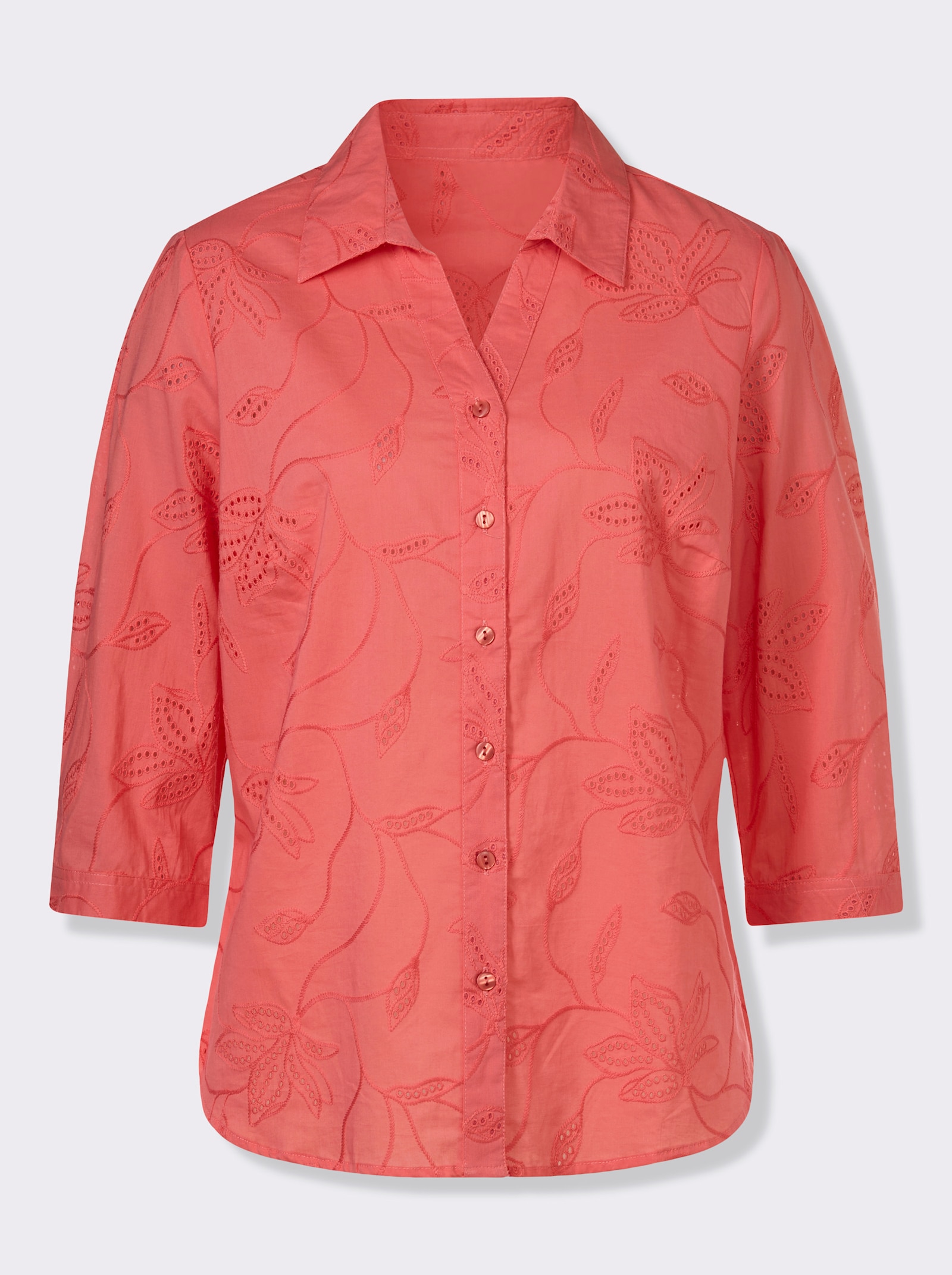 Chemisier en coton avec broderie Madère - corail