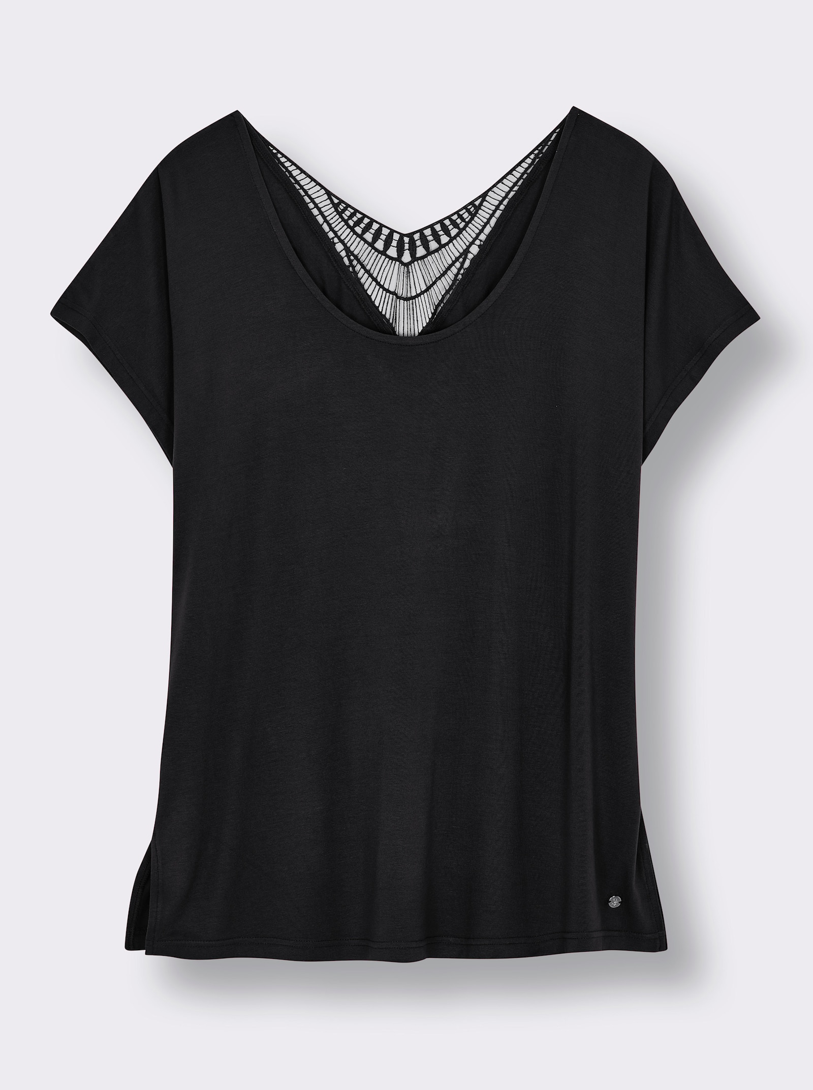 sheego Shirt mit gehäkelter Spitze hinten - schwarz