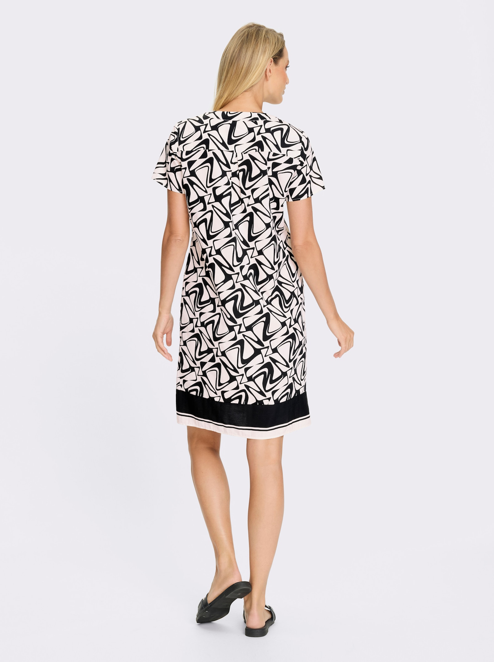 heine Druckkleid mit Nahttaschen - schwarz-champagner-bedruckt