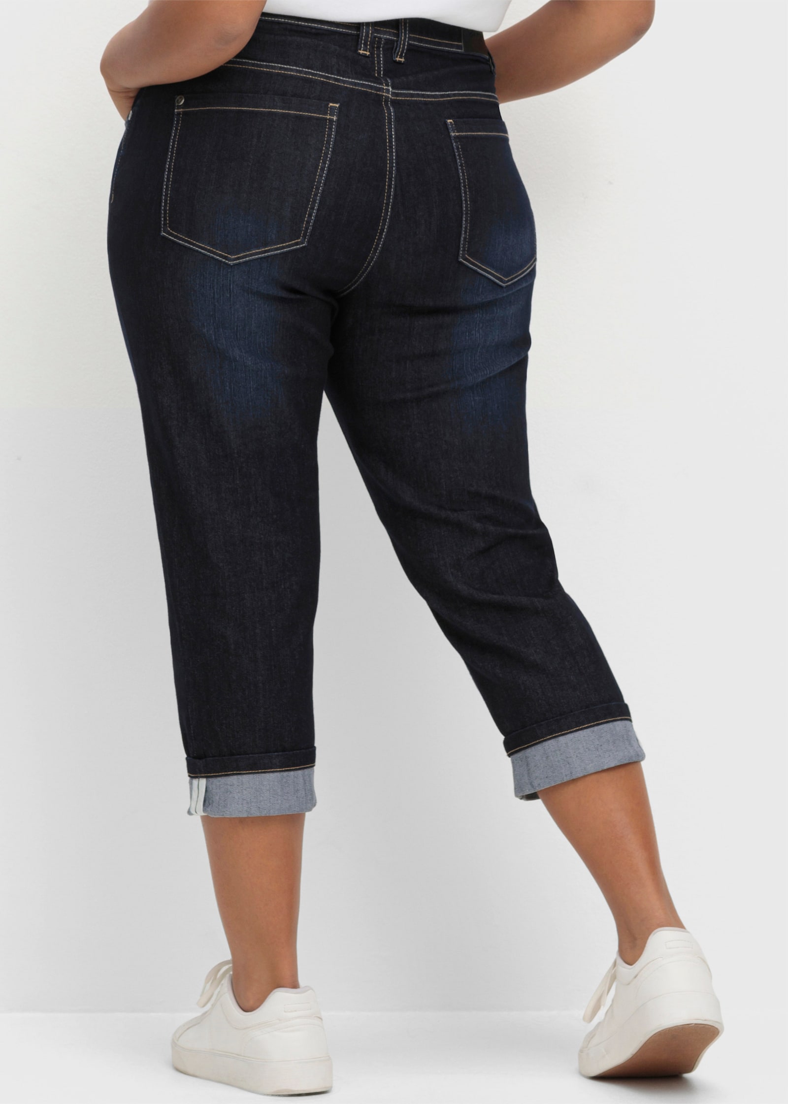 sheego 7/8-jeans in smal model, met contrastband - blue black denim