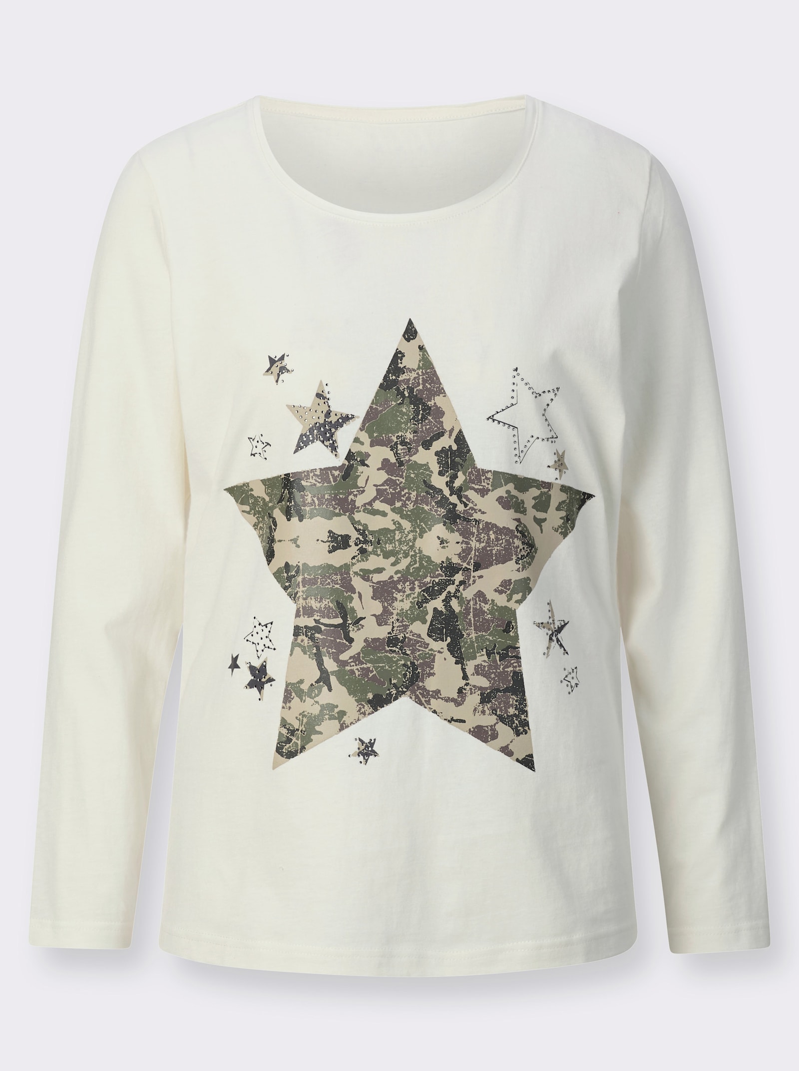 Langarmshirt mit Camouflage-Stern - ecru-khaki