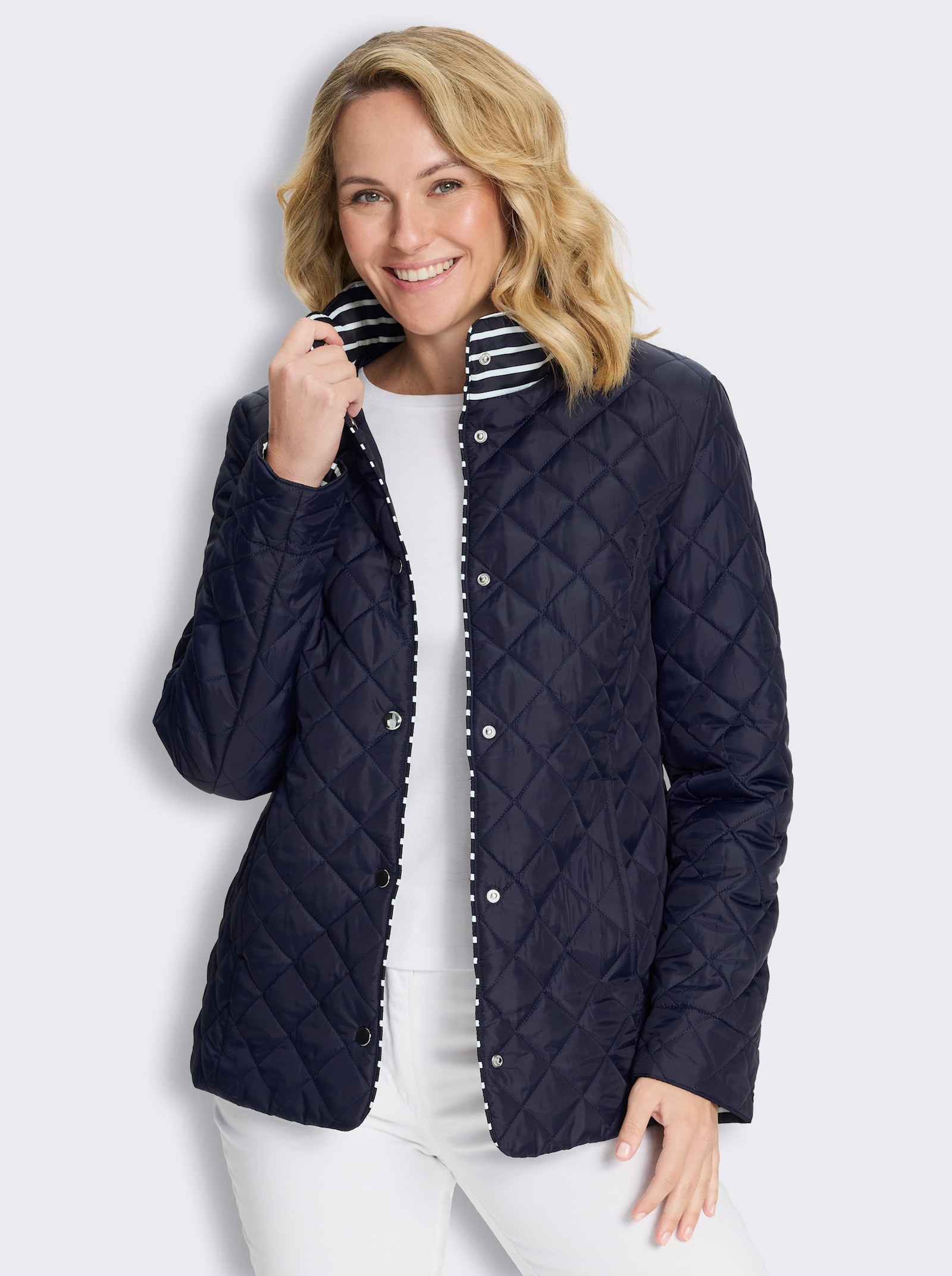 Steppjacke mit Streifen-Details - marine