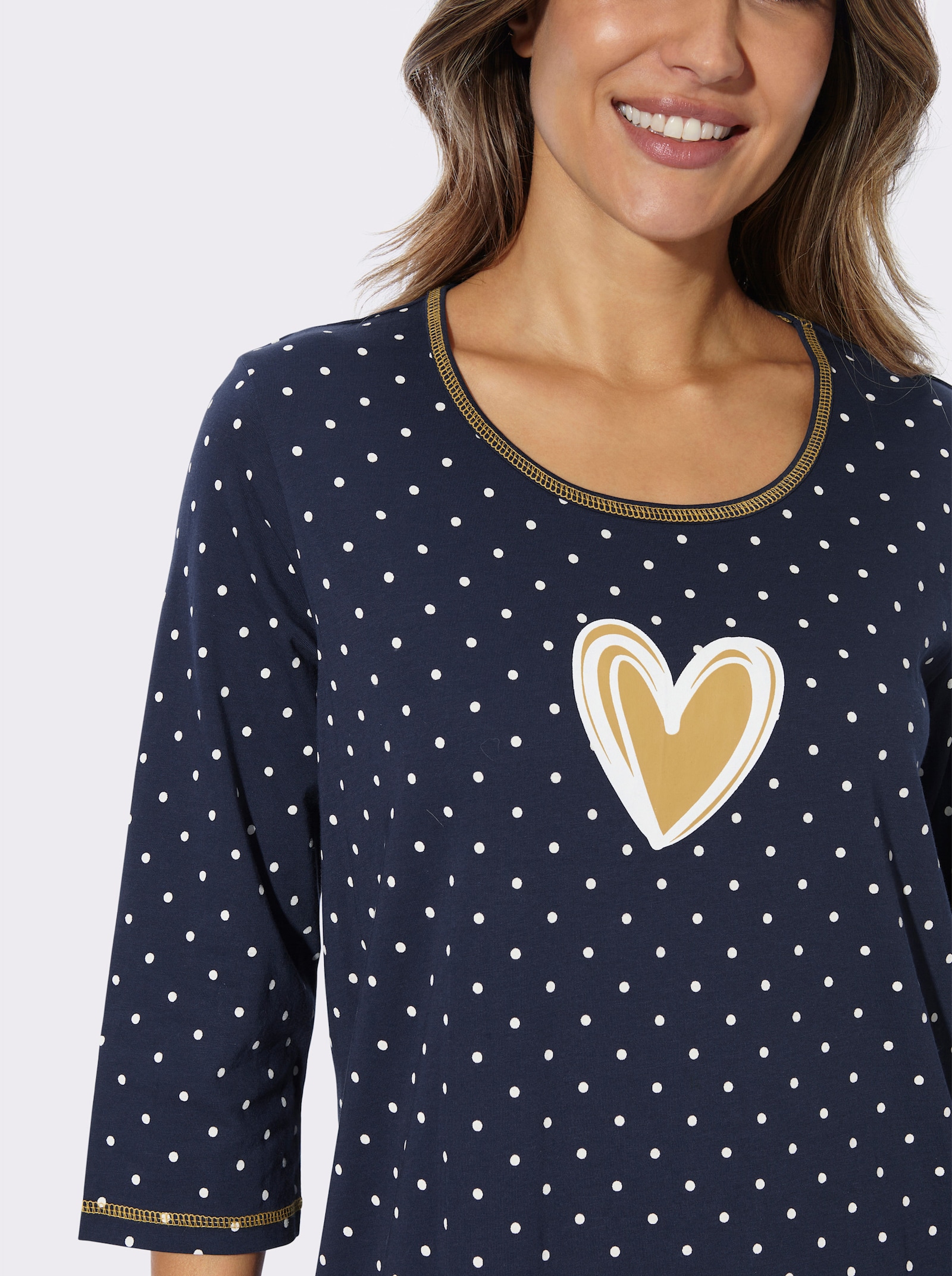 Nachthemd in A-Form - marine-ecru-bedruckt
