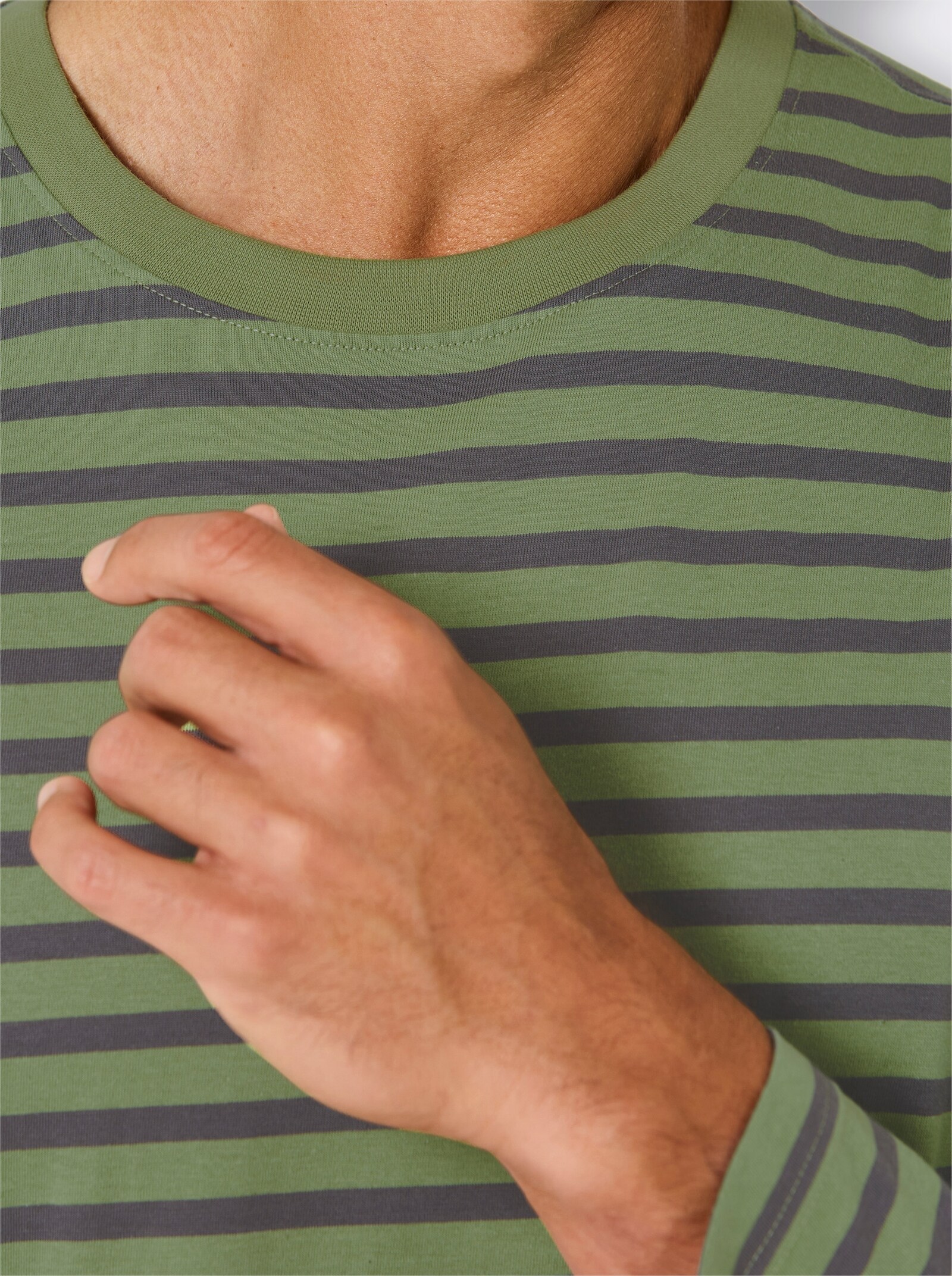 wäschepur men Schlafanzug-Shirt - eucalyptus-anthrazit-gestreift