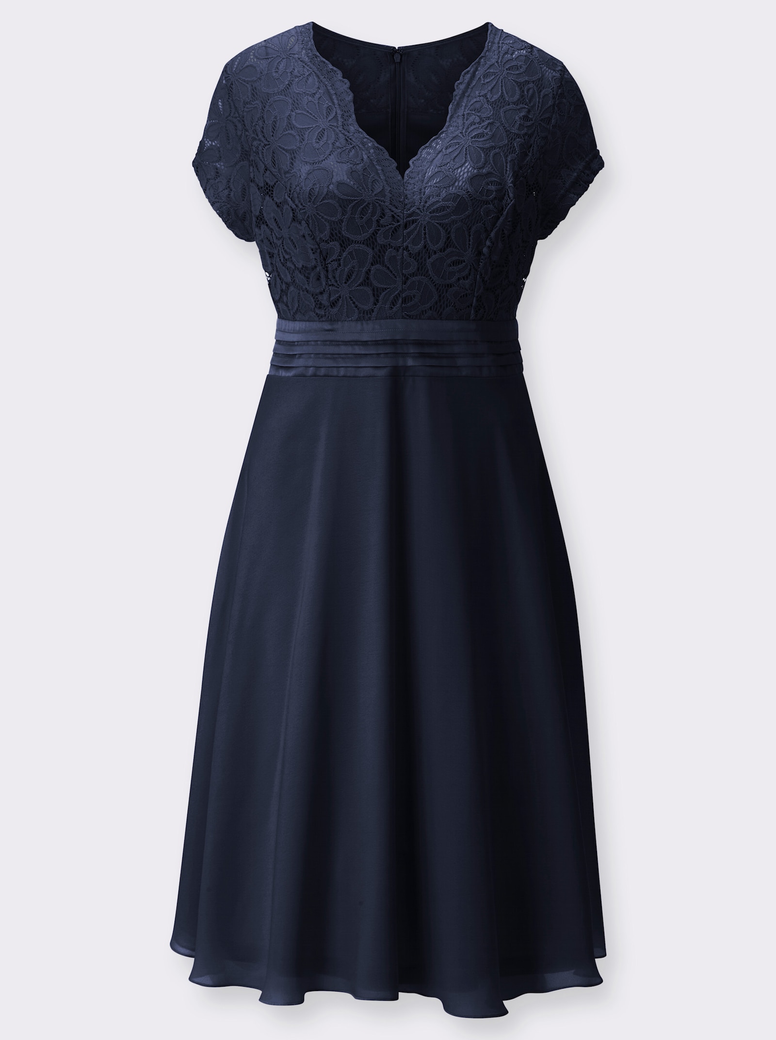 Cocktailkleid mit kunstvollem Spitzeneinsatz - marine