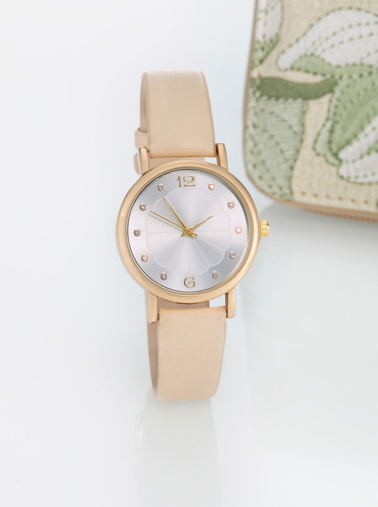 Portemonnee en horloge - beige gedessineerd