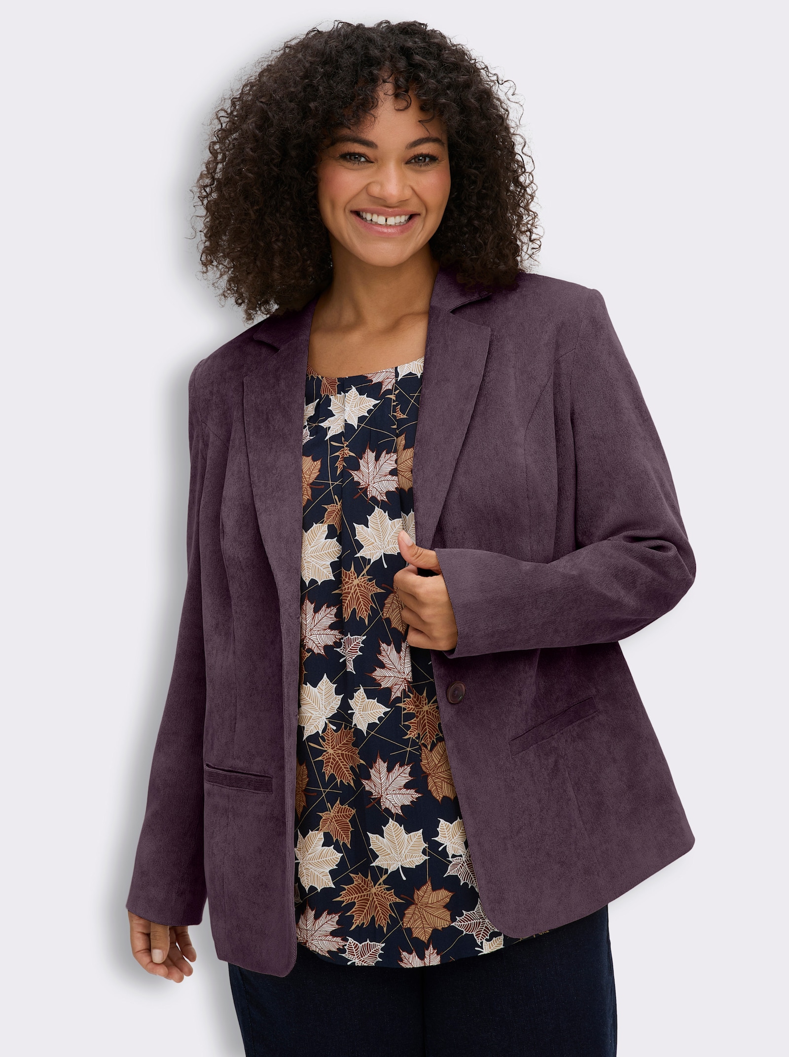 sheego Cordblazer in taillierter Form - aubergine