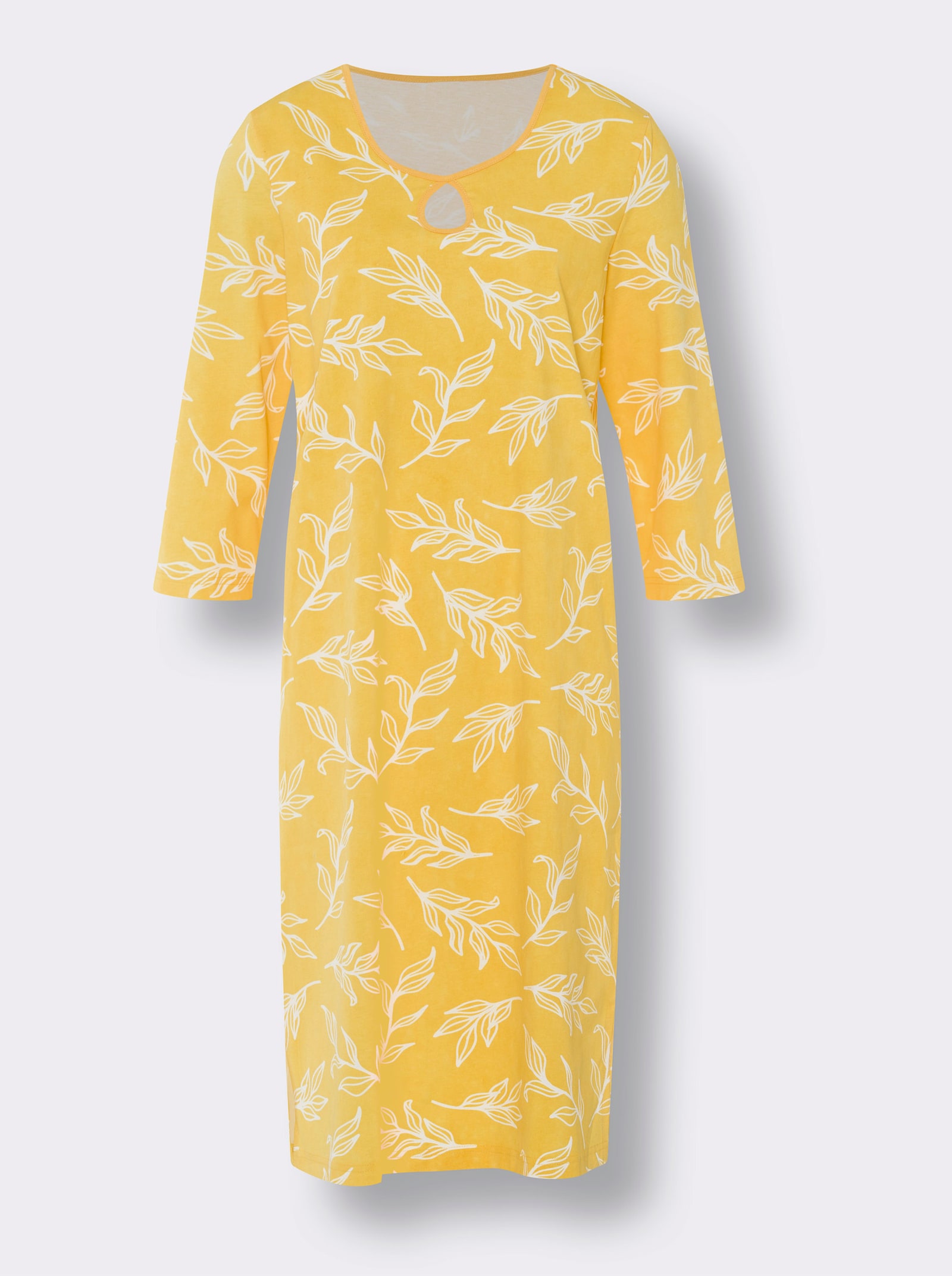 Noční košile s bočními rozparky, čistá bavlna - žlutá-ecru-potisk