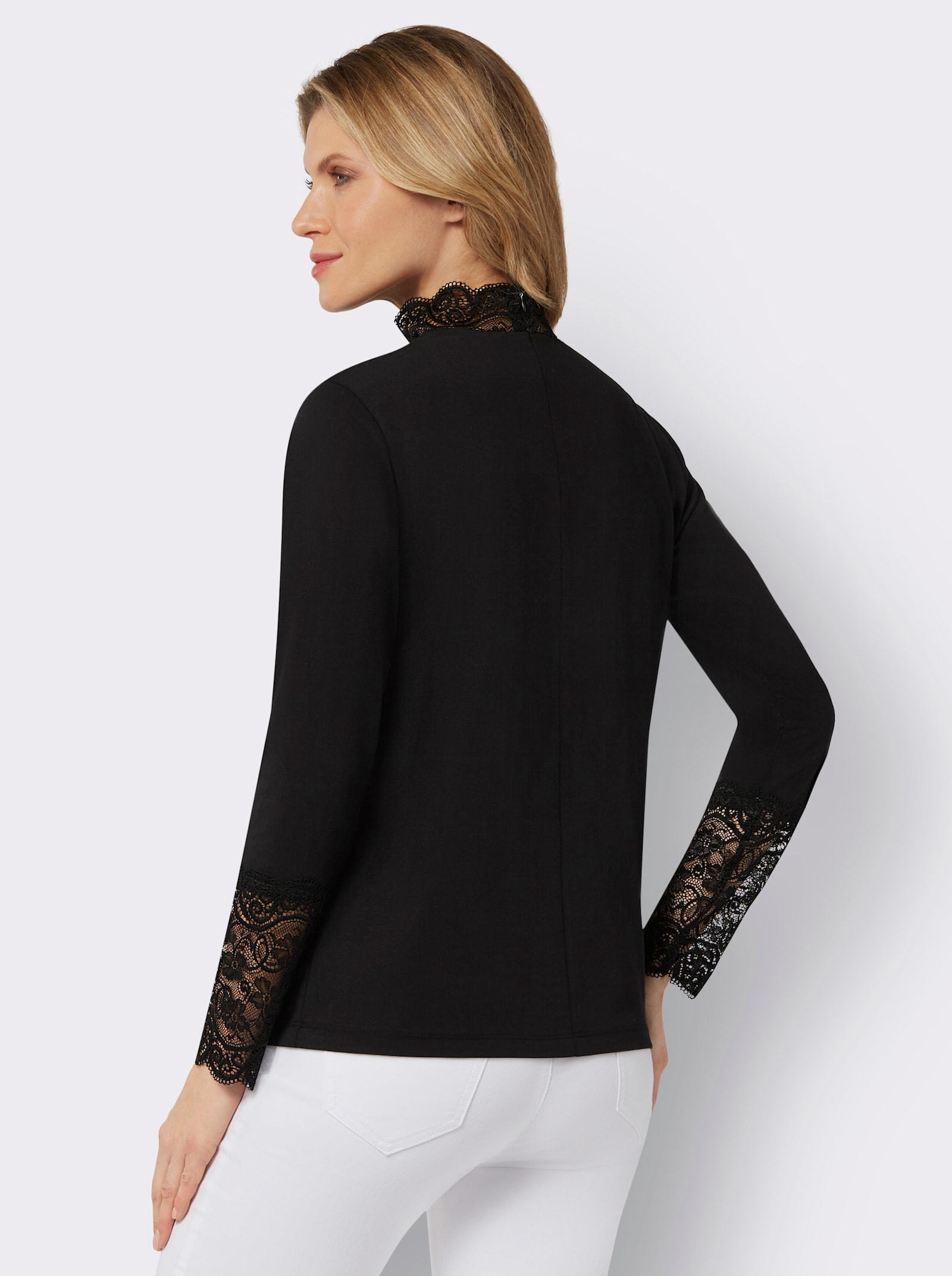 Shirt met opstaande kraag en ritssluiting in de nek - zwart