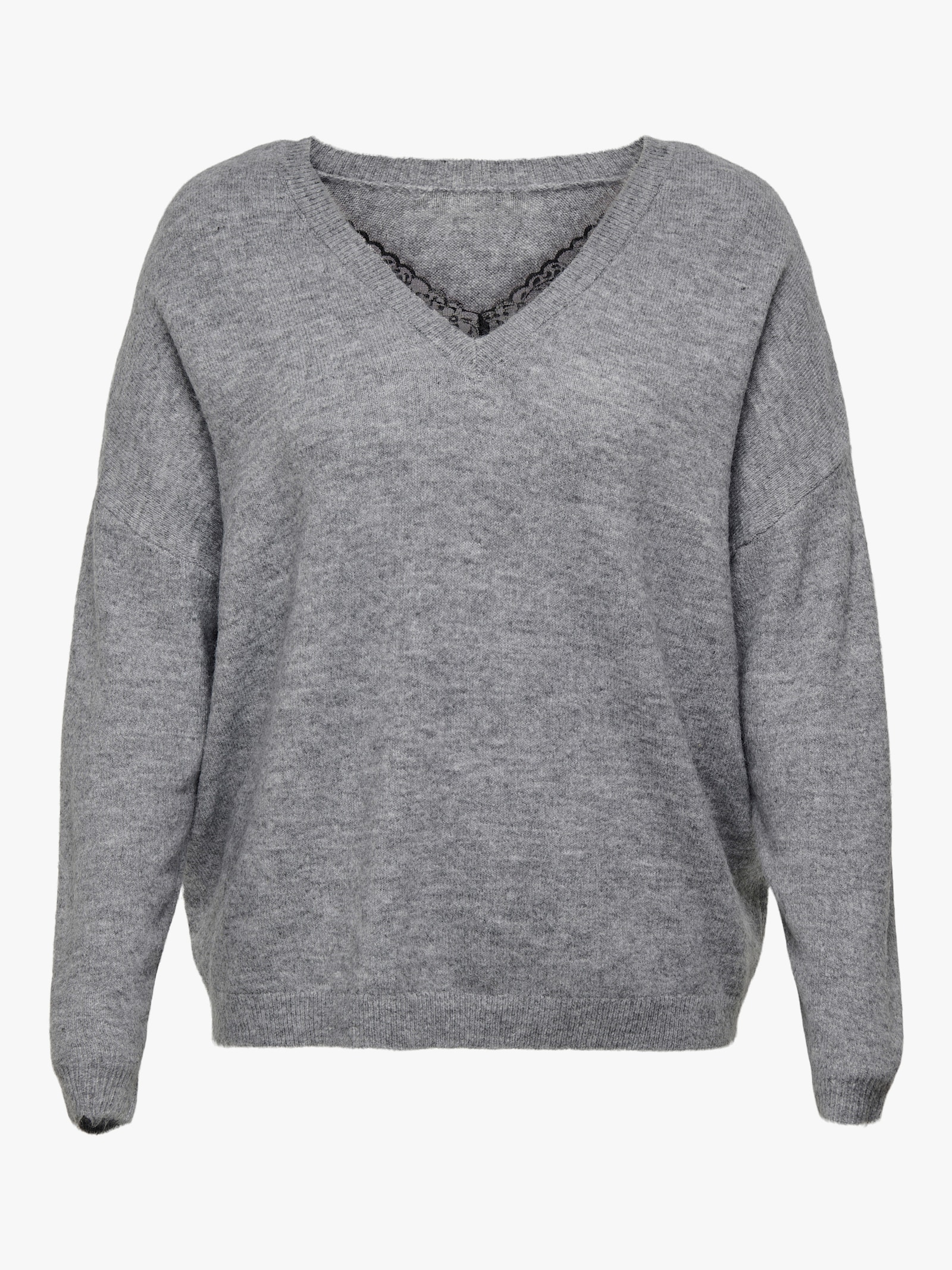 ONLY CARMAKOMA Strickpullover - light grey melange detail:black lace