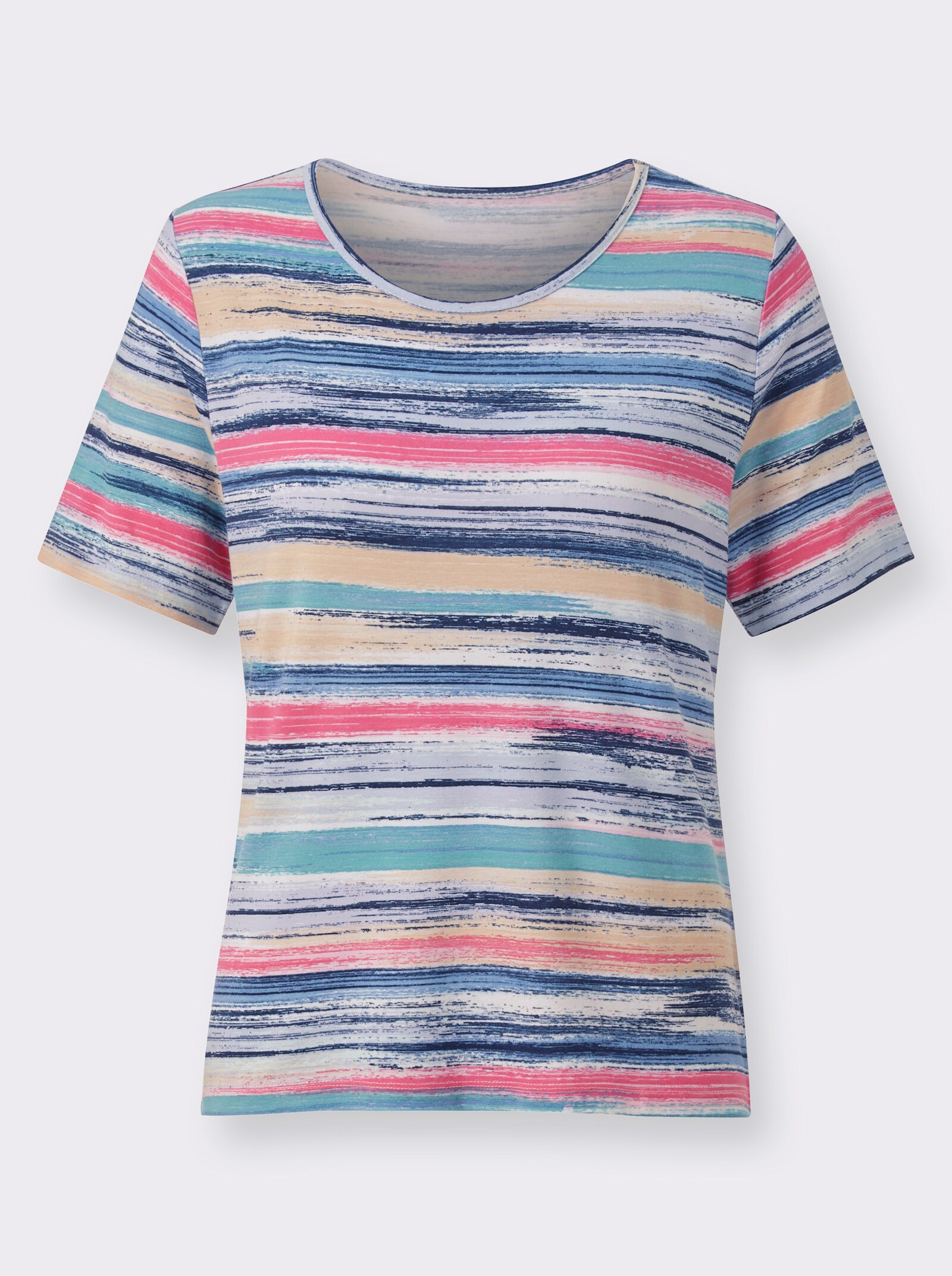 Kurzarmshirt in Viskose-Qualität - hellblau-vanille-bedruckt