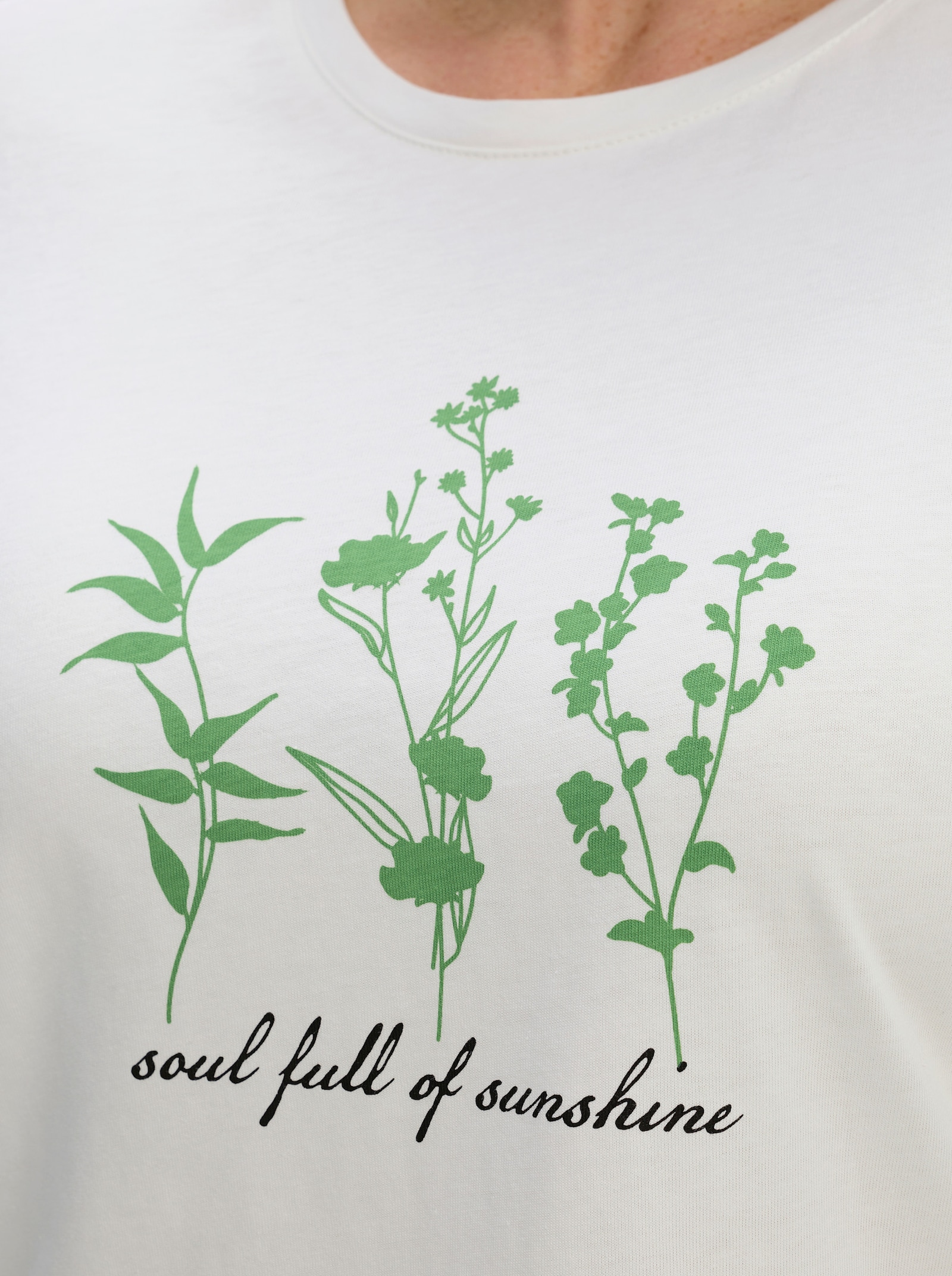 Kurzarmshirt mit floralem Motiv - ecru-apfel-bedruckt