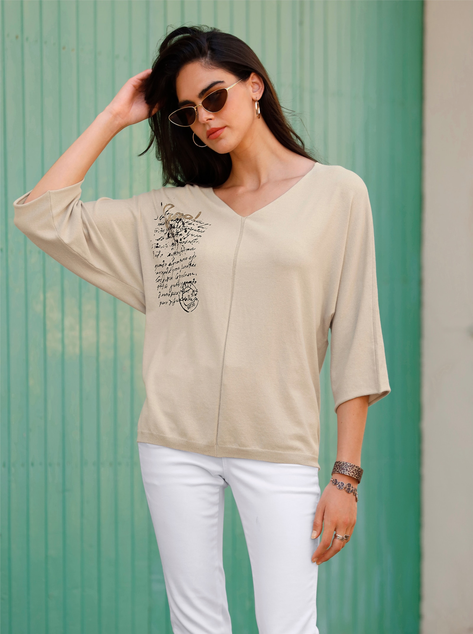 heine Pullover mit V-Ausschnitt - sand