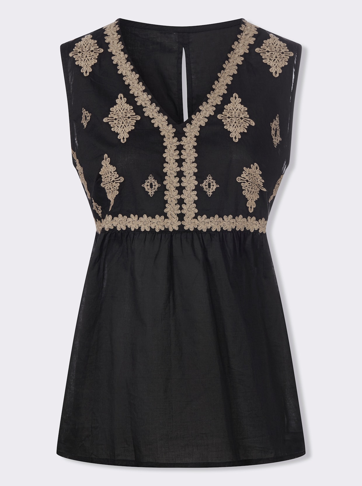 heine Ärmellose Bluse - schwarz-beige-bedruckt