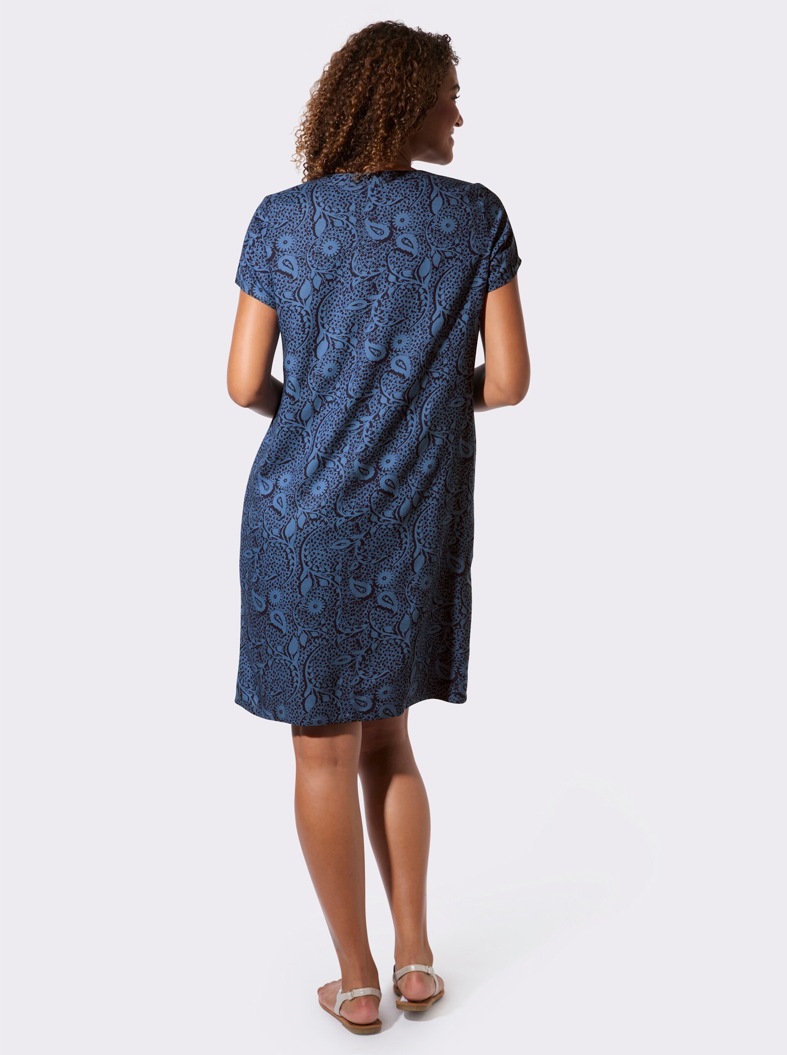 Webkleid in A-Form - jeansblau-marine-bedruckt