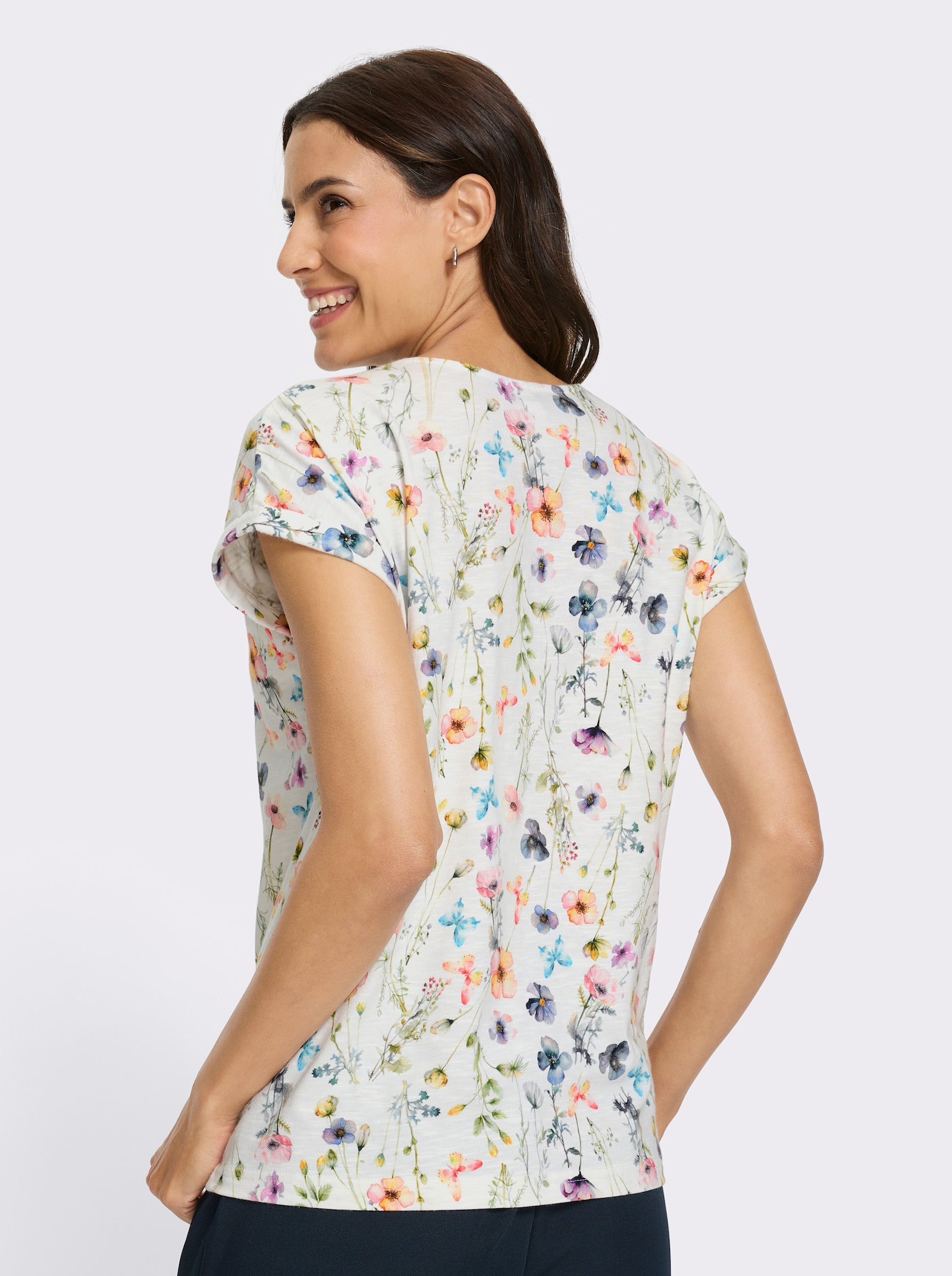 Print-Shirt mit Ärmel-Aufschlag - ecru-bedruckt