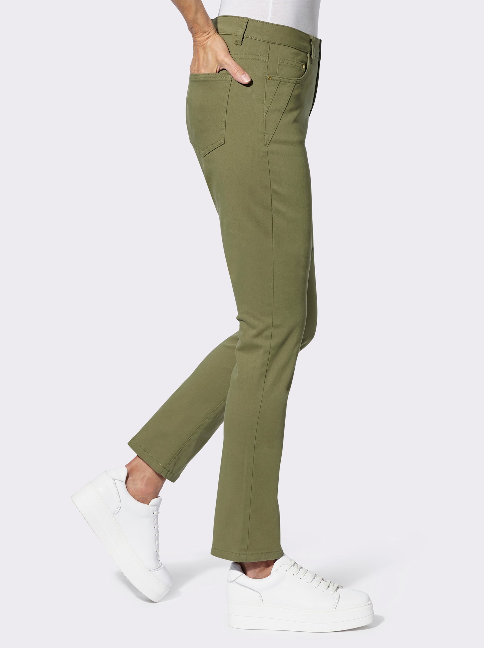 5-pocketjeans met siernaden - kaki