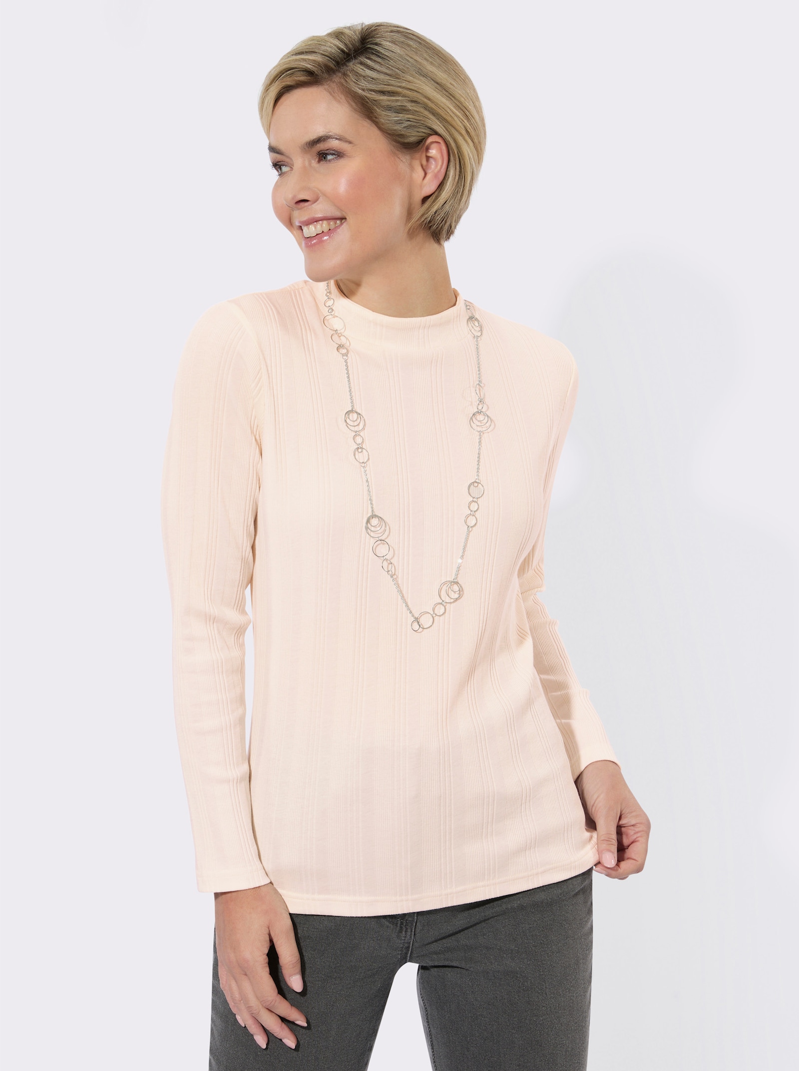 Rippshirt mit Stehkragen - champagner