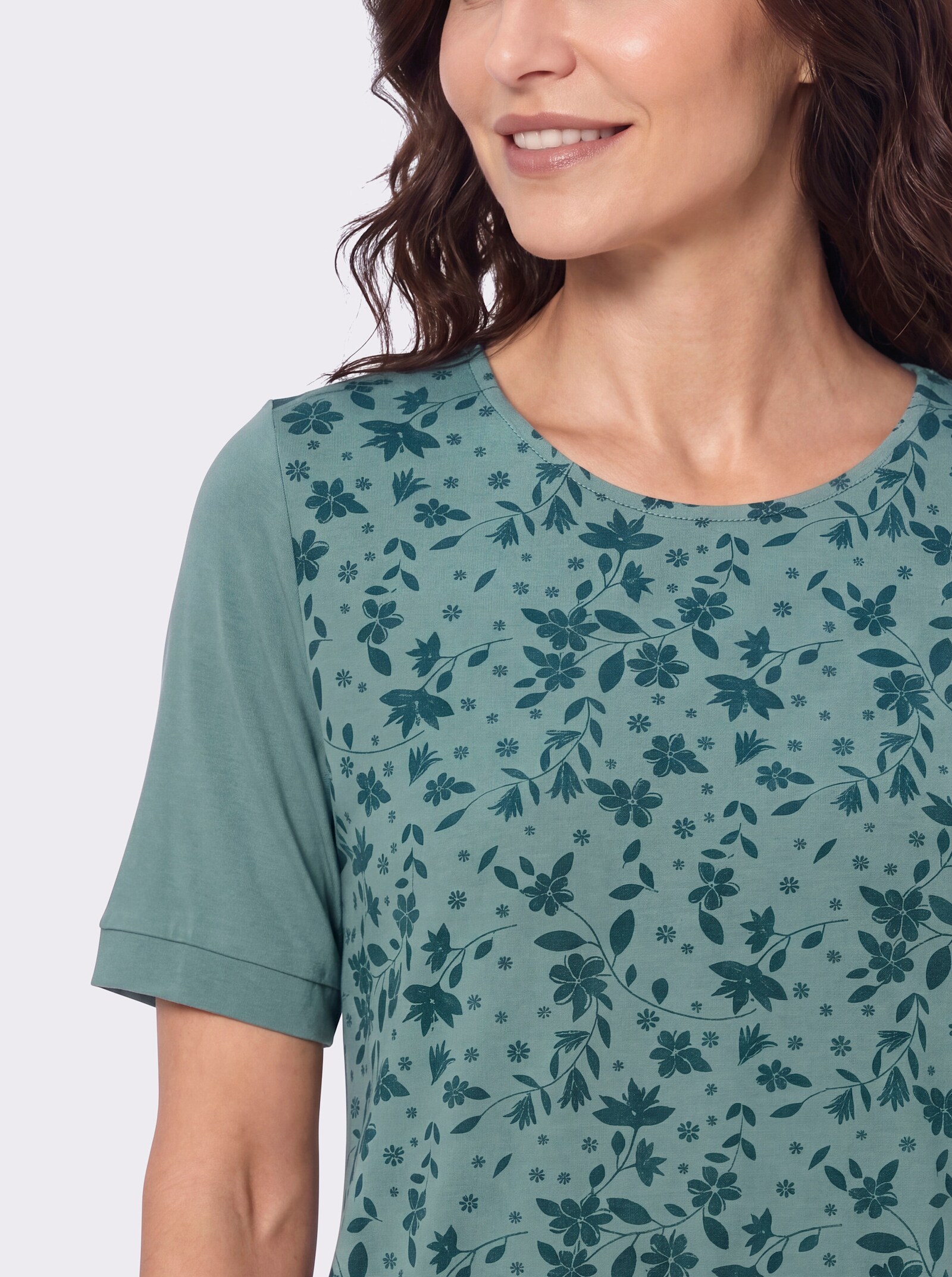 Kurzarmshirt mit Gummizug am Saum - jade