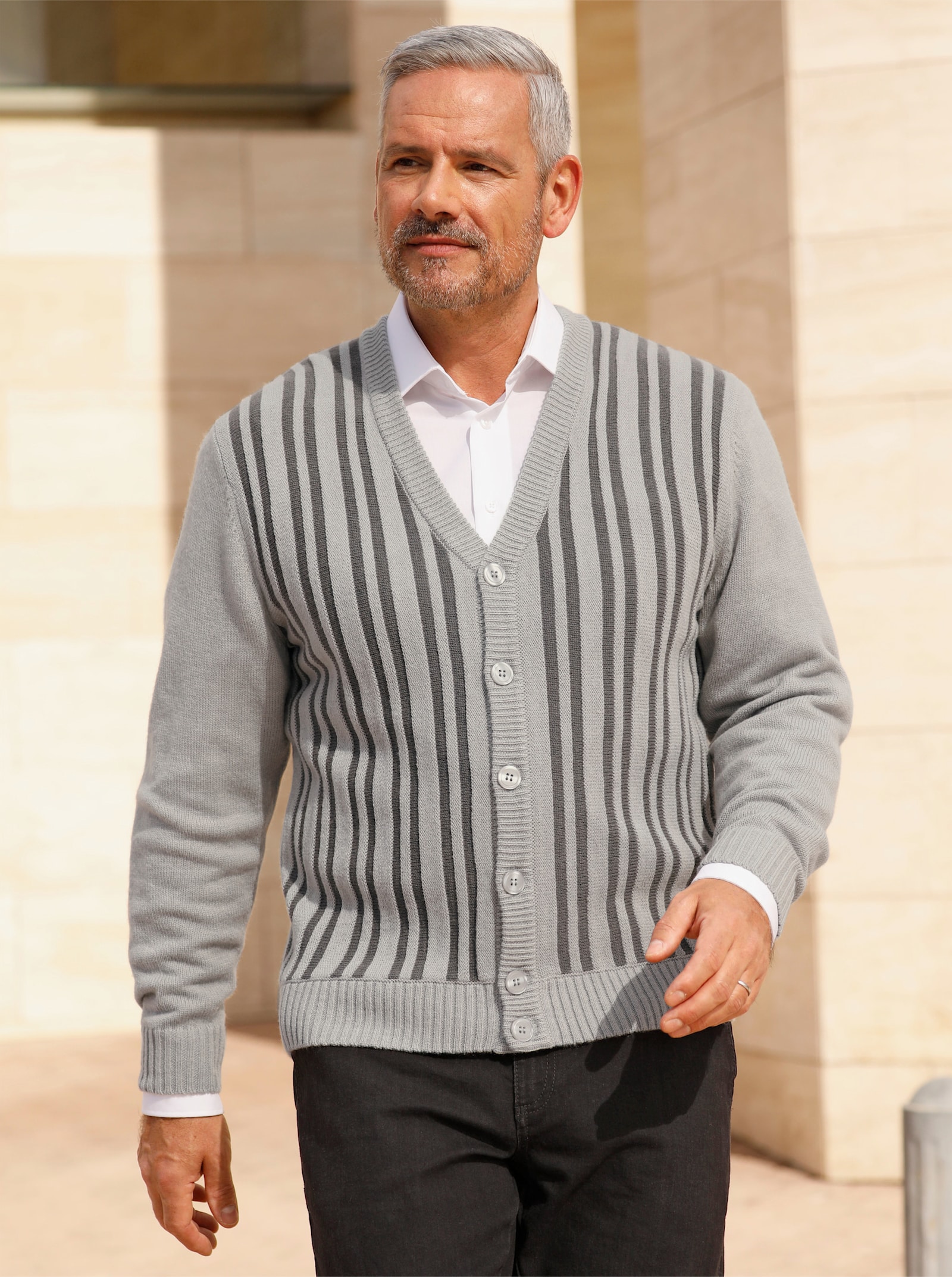 Marco Donati Strickjacke mit zweifarbigem Strukturmuster vorne - steingrau-anthrazit-gemustert