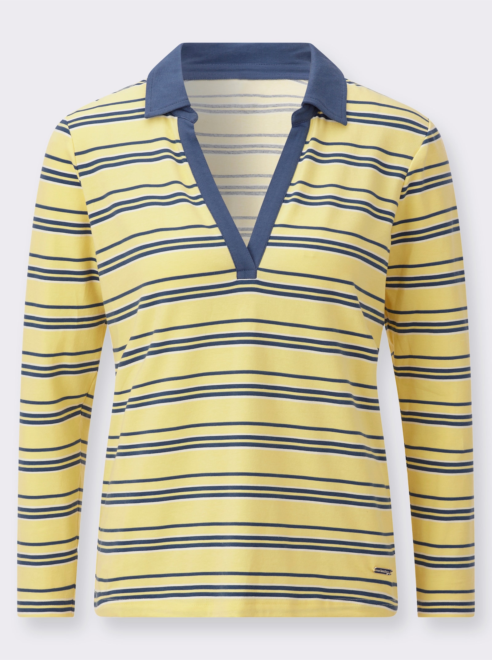 Poloshirt mit Ringelmuster - zitrone-jeansblau-gestreift