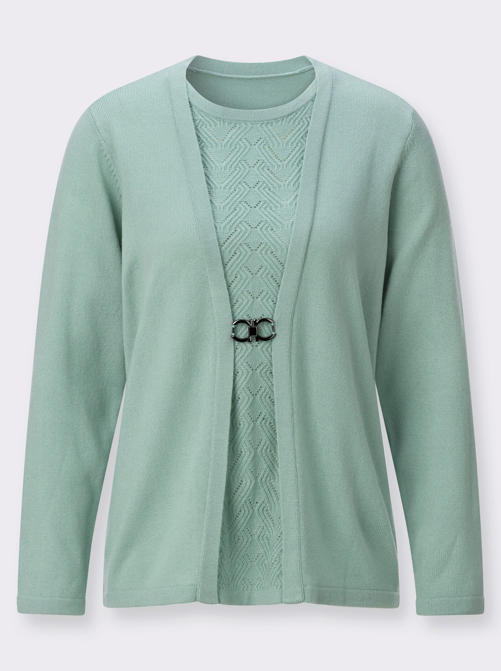 2-in-1-Pullover mit Ajourmuster - kalkmint