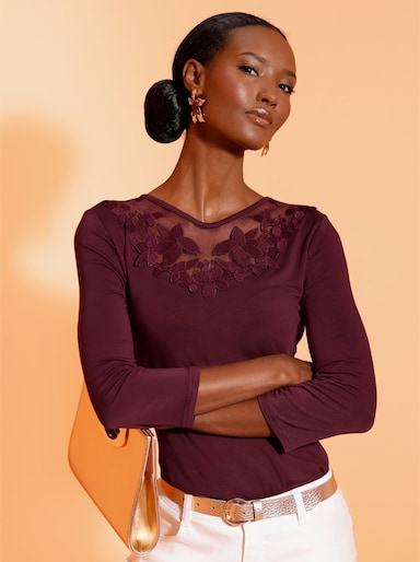 3/4-Arm-Shirt mit Mesh-Einsatz - burgund