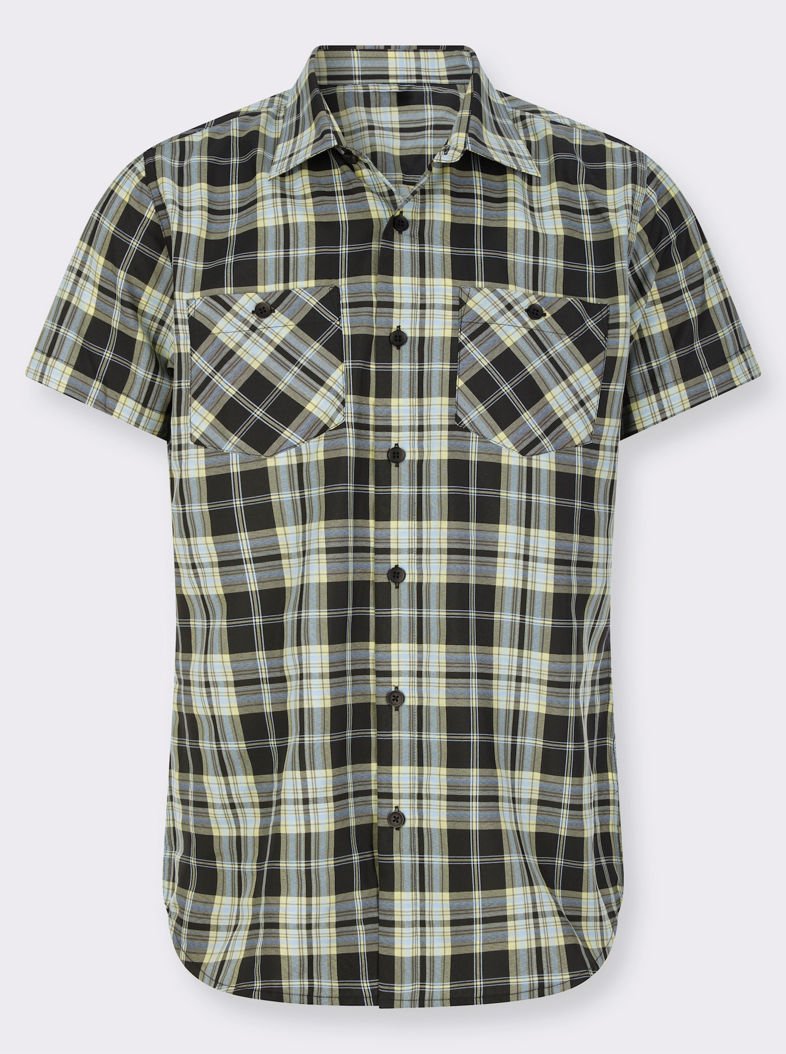 Kurzarmhemd mit Brusttaschen - schwarz-zitrone-kariert