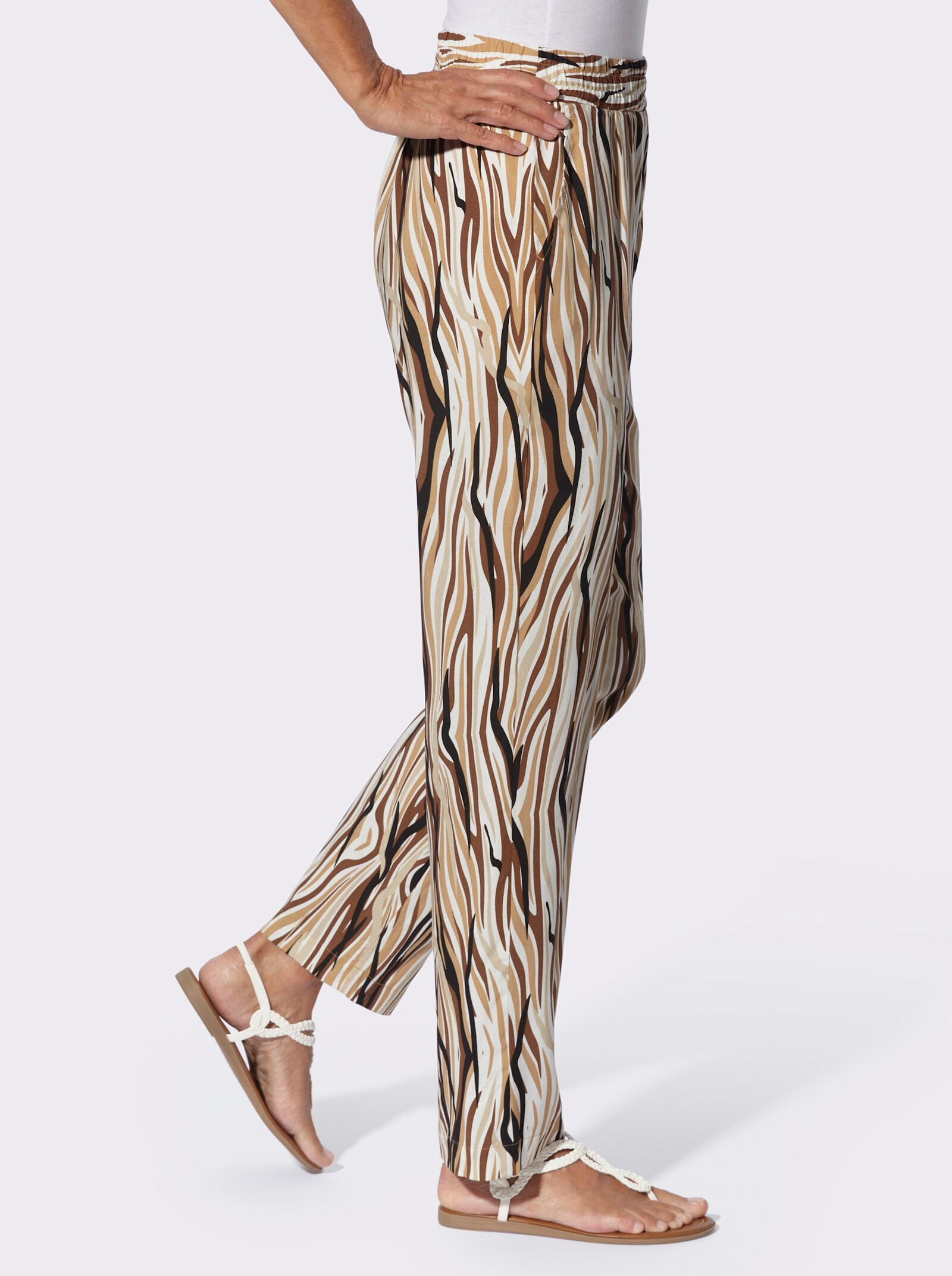 Schlupfhose mit Print - sand-camel-bedruckt