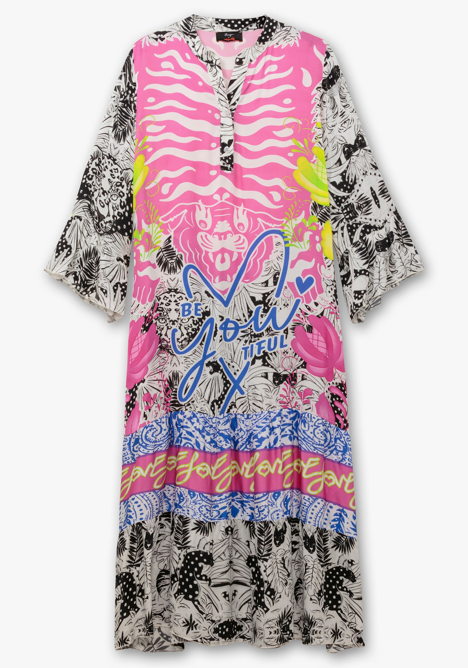 sheego loves miss goodlife Volantkleid im Multicolor-Mustermix - pink gemustert