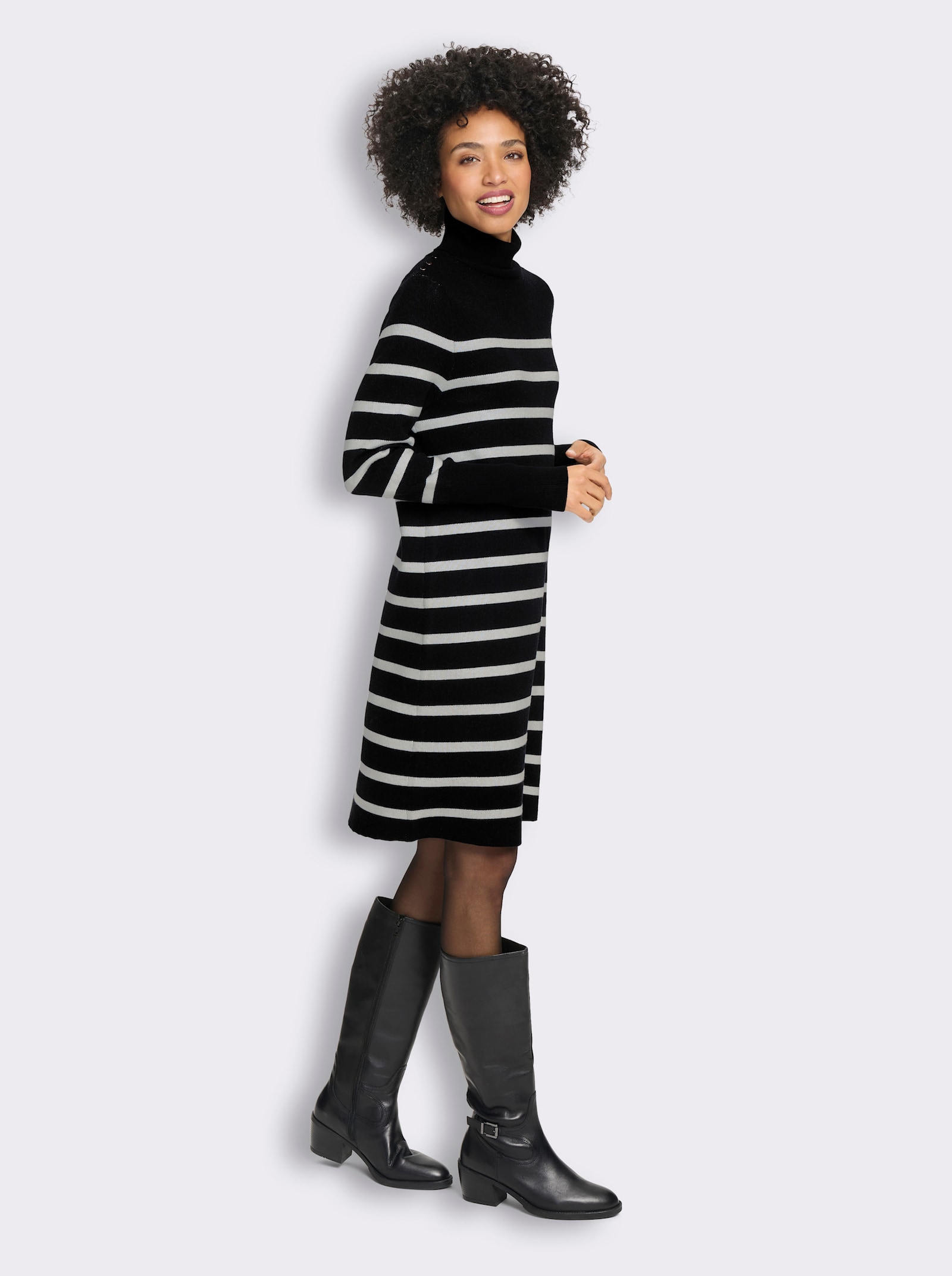 heine Strickkleid mit Ringelmuster - schwarz-ecru-gestreift