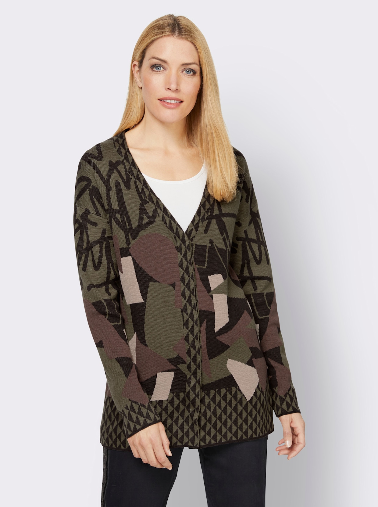 heine Jacquardvest - kaki/grafiet gedessineerd