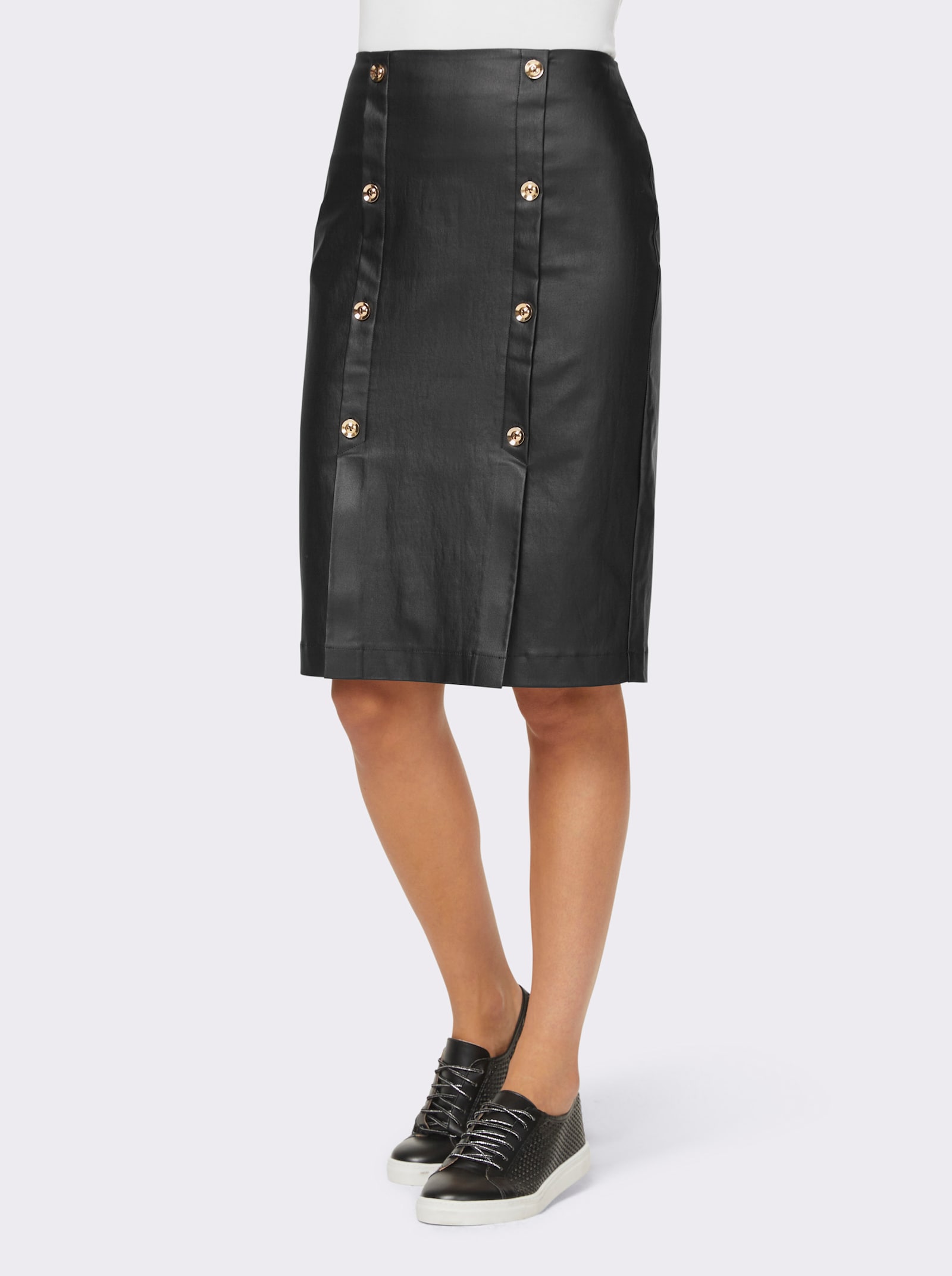 heine Bleistiftrock mit goldfarbenen Zierknöpfen - schwarz