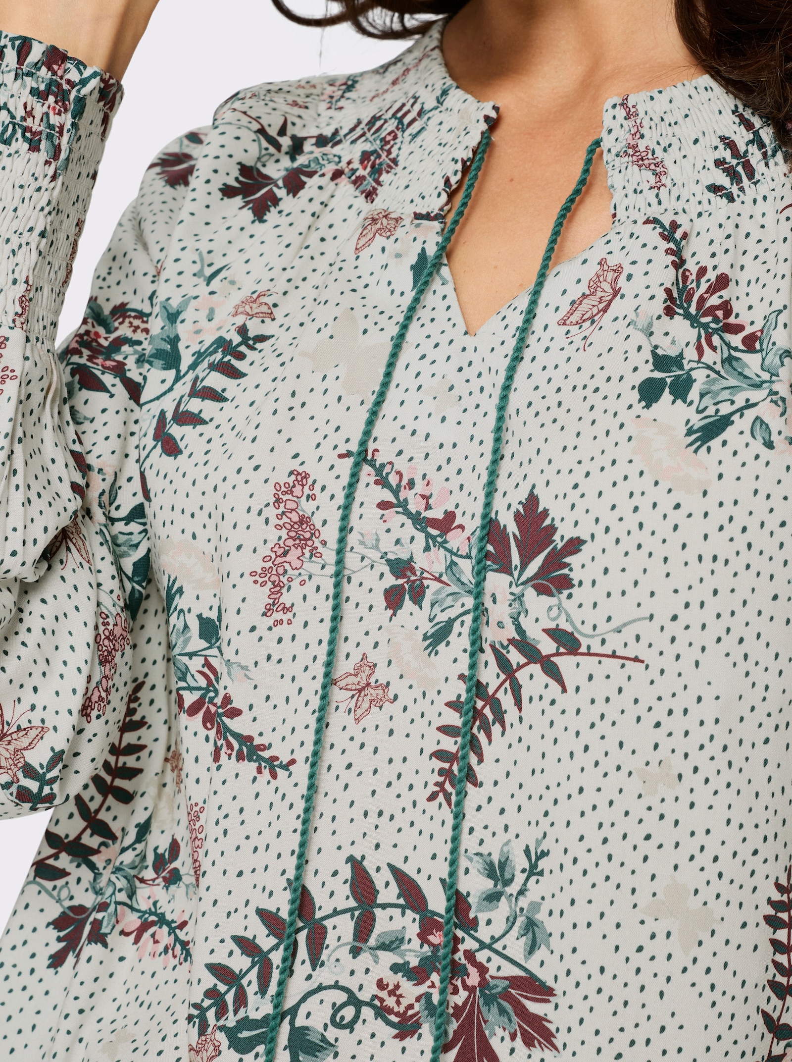 Druckbluse - champagner-hortensie-bedruckt