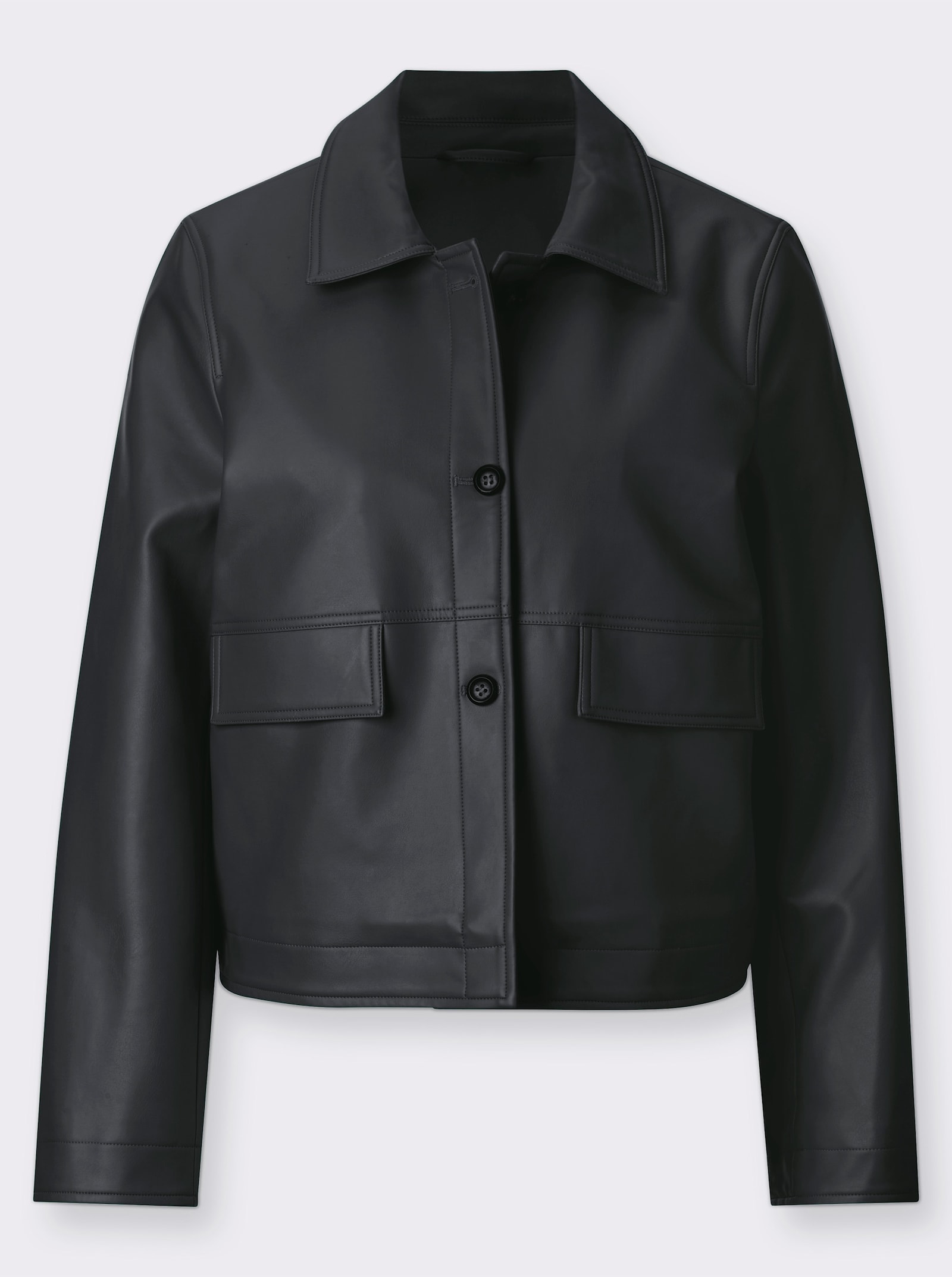 Lederimitatjacke in kurzer, gerader Form - schwarz