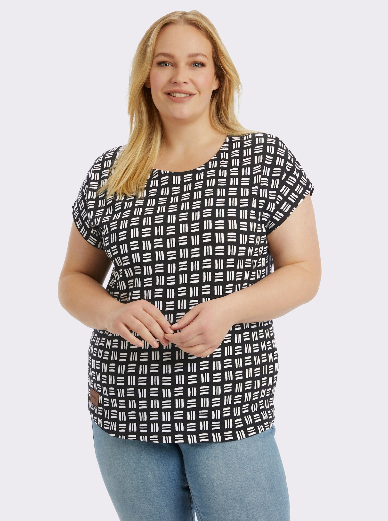 Print-Shirt aus reiner Baumwolle - schwarz-ecru-bedruckt