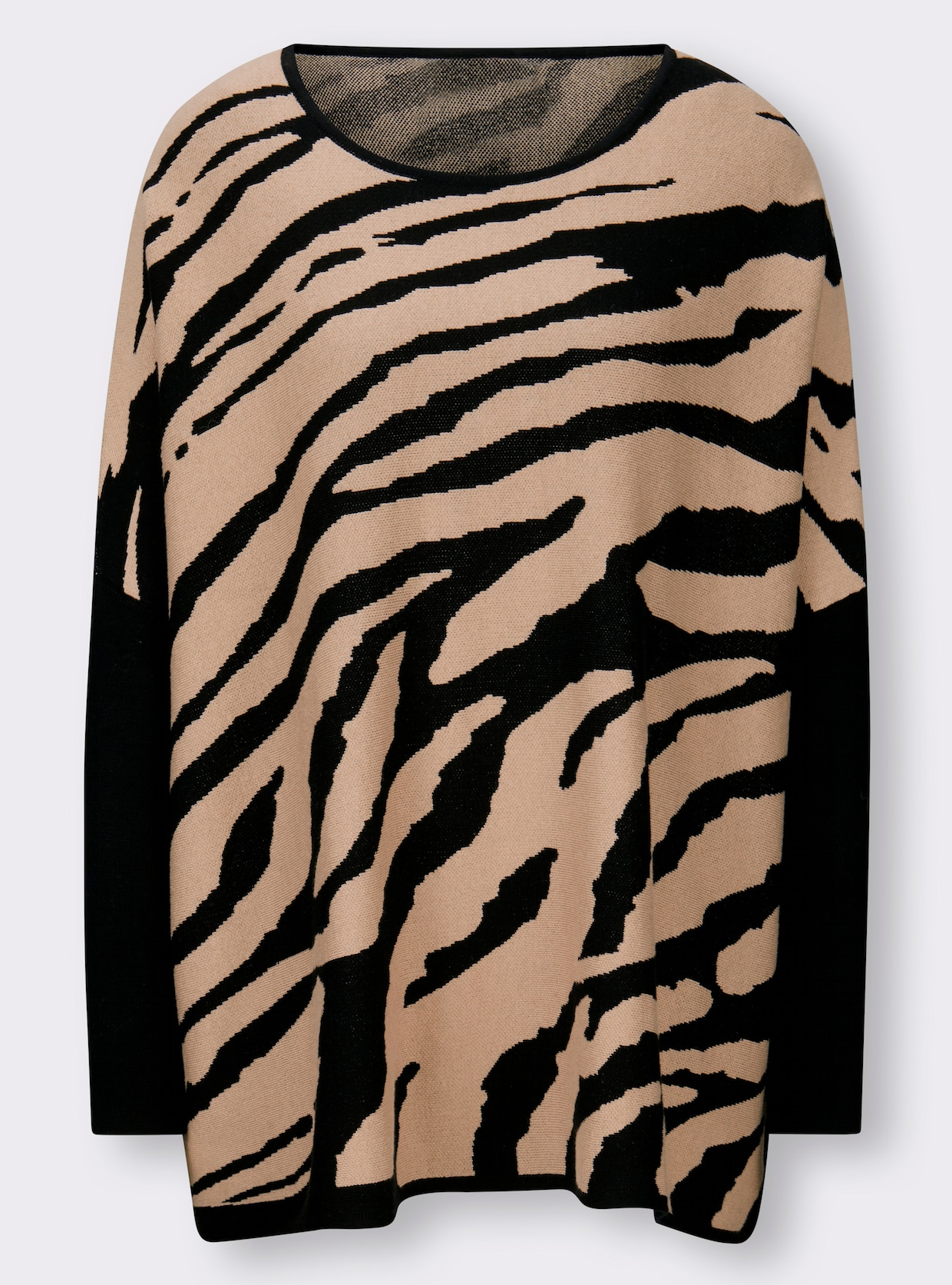 heine Oversized trui - zwart/beige gedessineerd