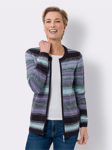 Strickjacke mit Reißverschluss - marine-petrol-gemustert