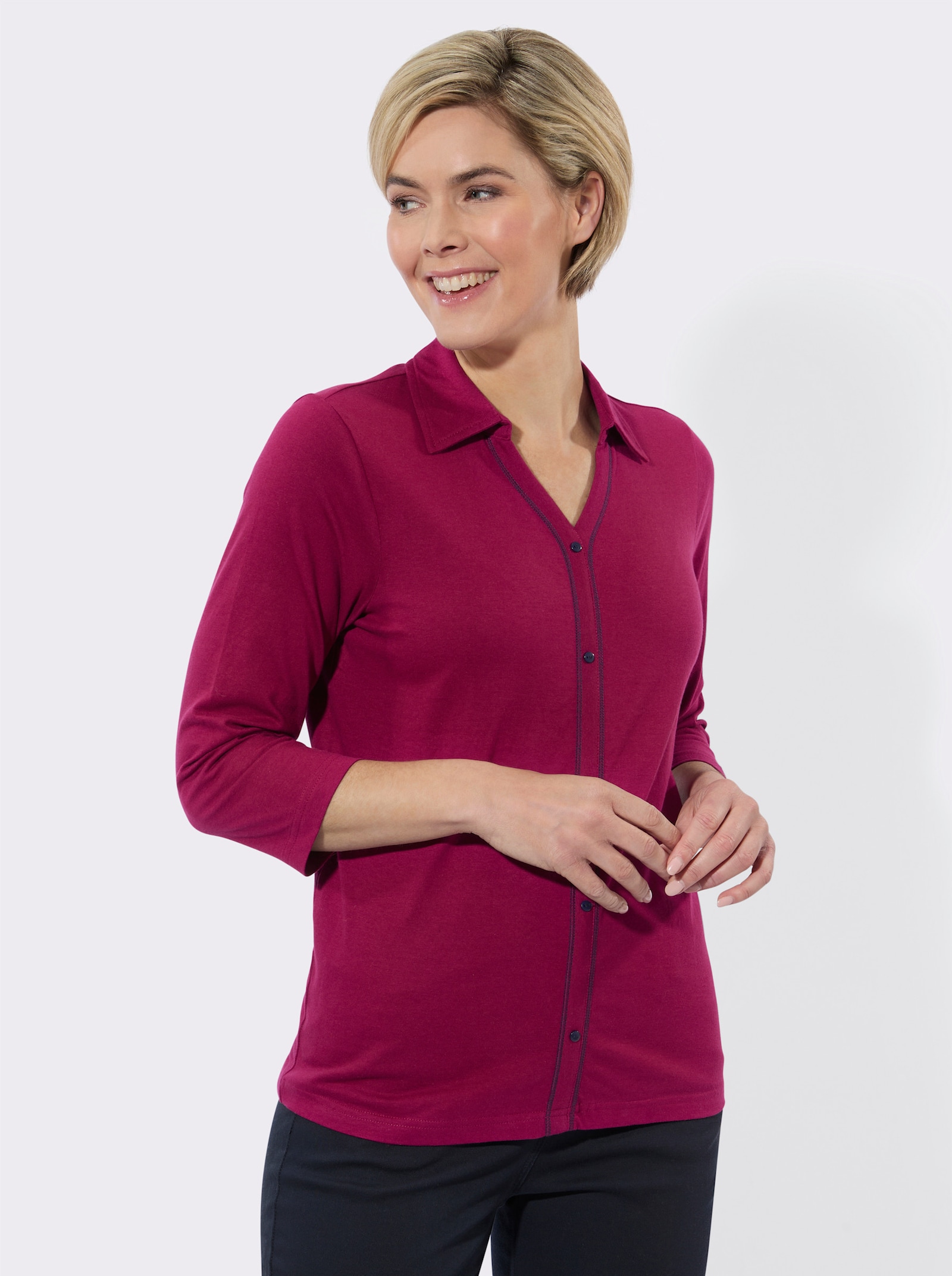 Poloshirt mit imitierter Knopfleiste - malve