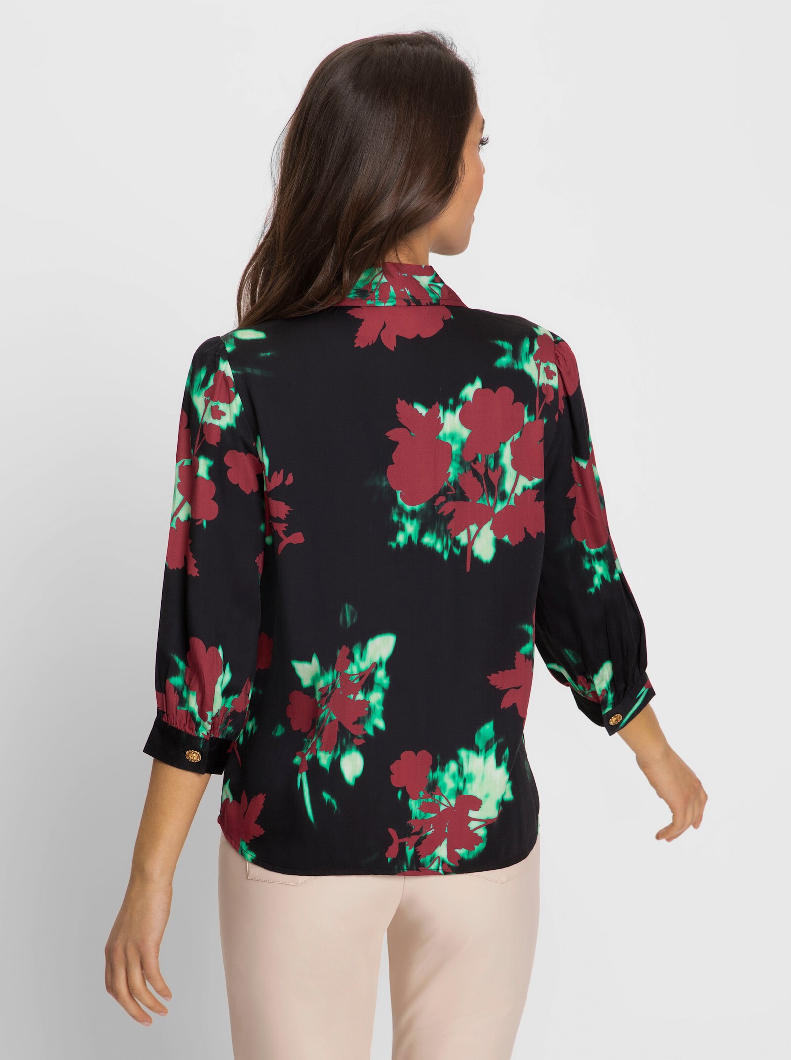 heine Blouse met print en bloemdessin - zwart/kers geprint