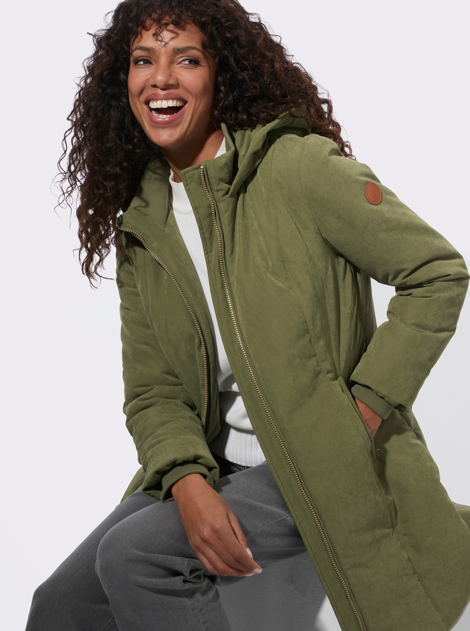 Kapuzenjacke mit Reißverschluss-Taschen - oliv