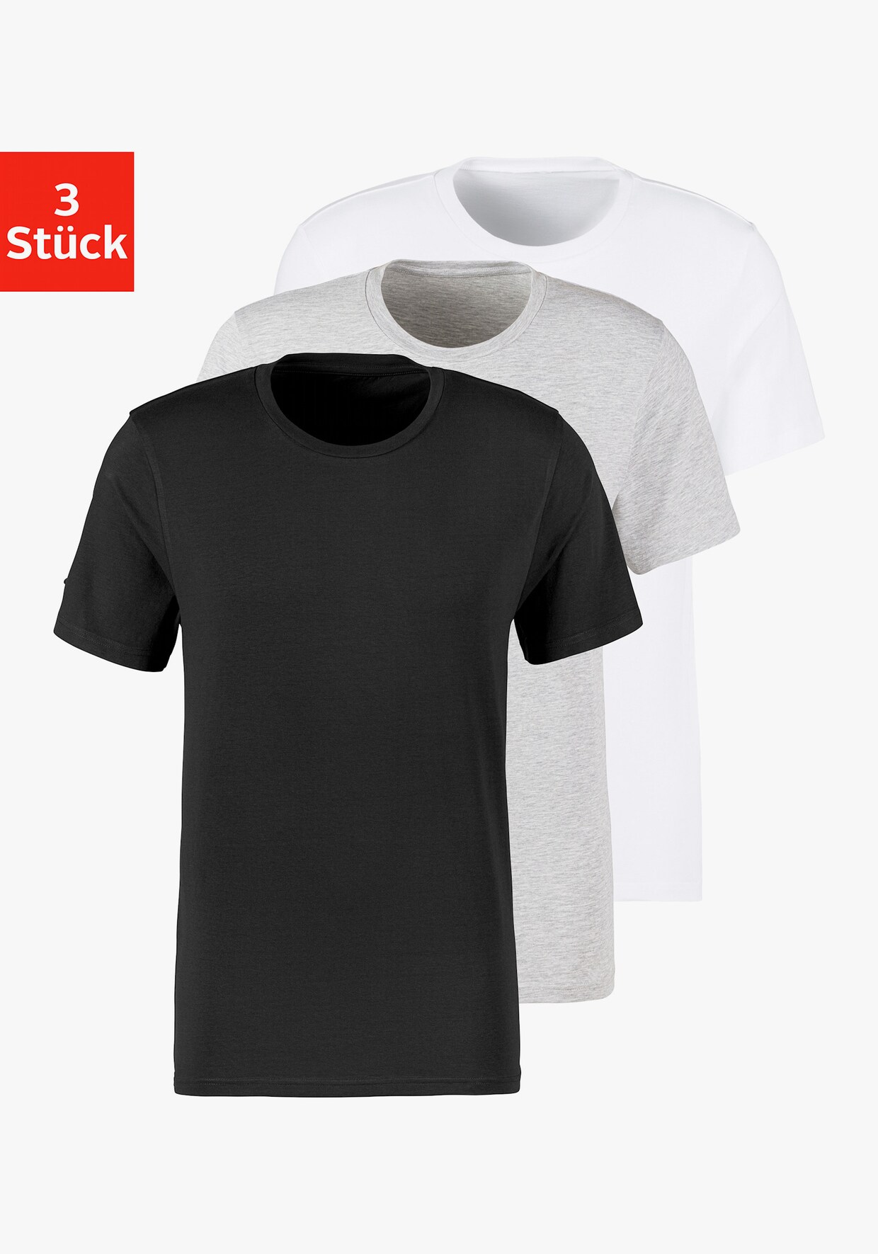 Bruno Banani T-Shirt - schwarz, grau-meliert, weiß