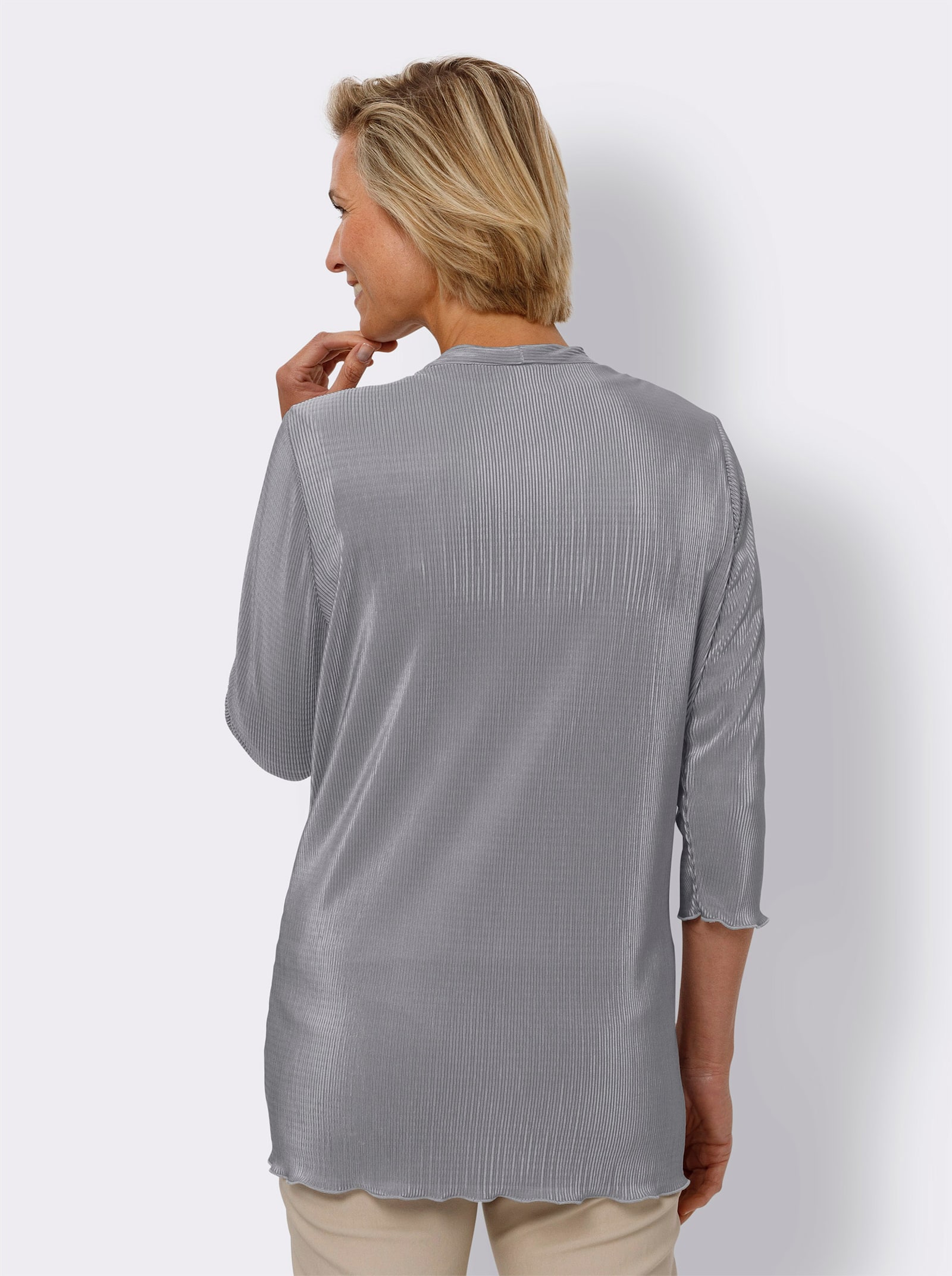 Shirtjacke mit Plissee-Falten - steingrau