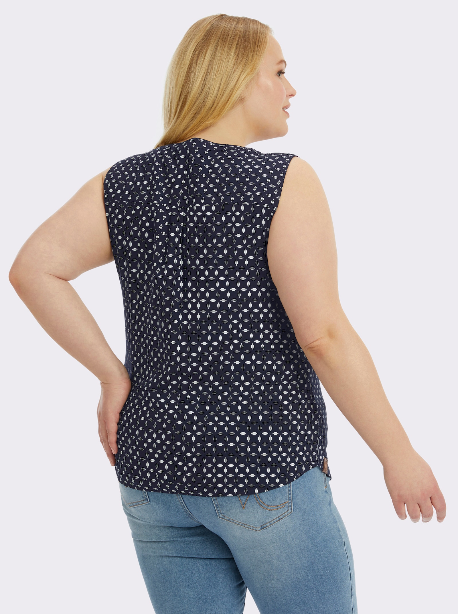 Blusentop mit Blende im Vorderteil - marine-weiß-bedruckt