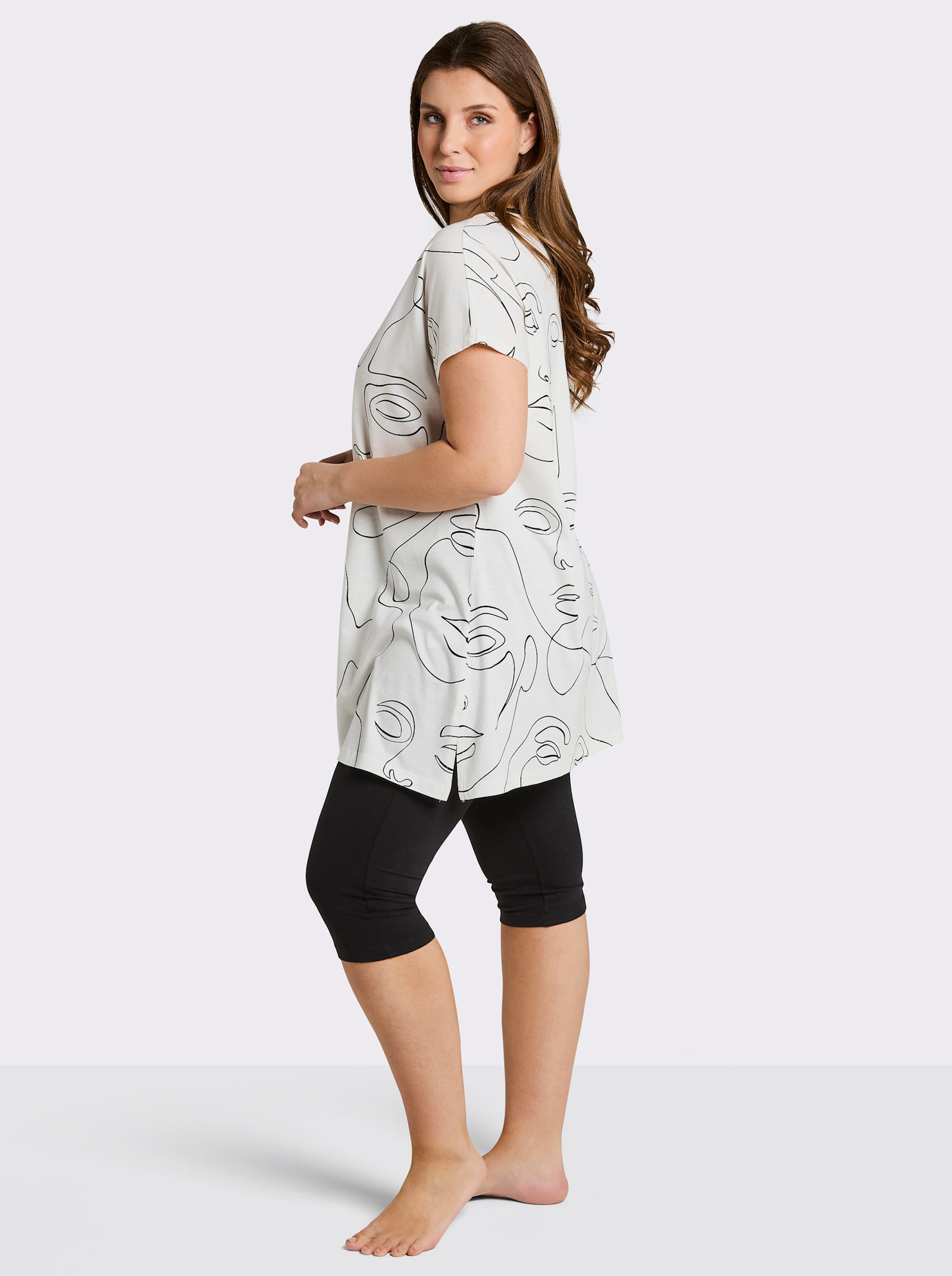 wäschepur Caprianzug mit Tunika-Oberteil - weiß-schwarz-bedruckt