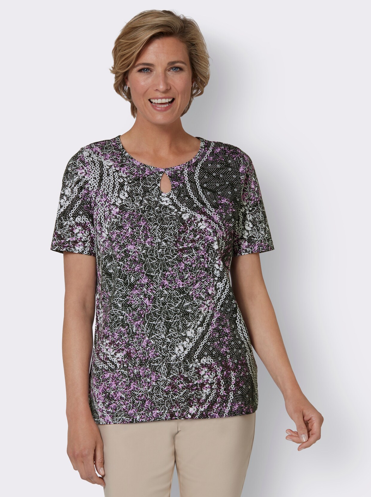 Shirt met korte mouwen - orchidee/zwart geprint