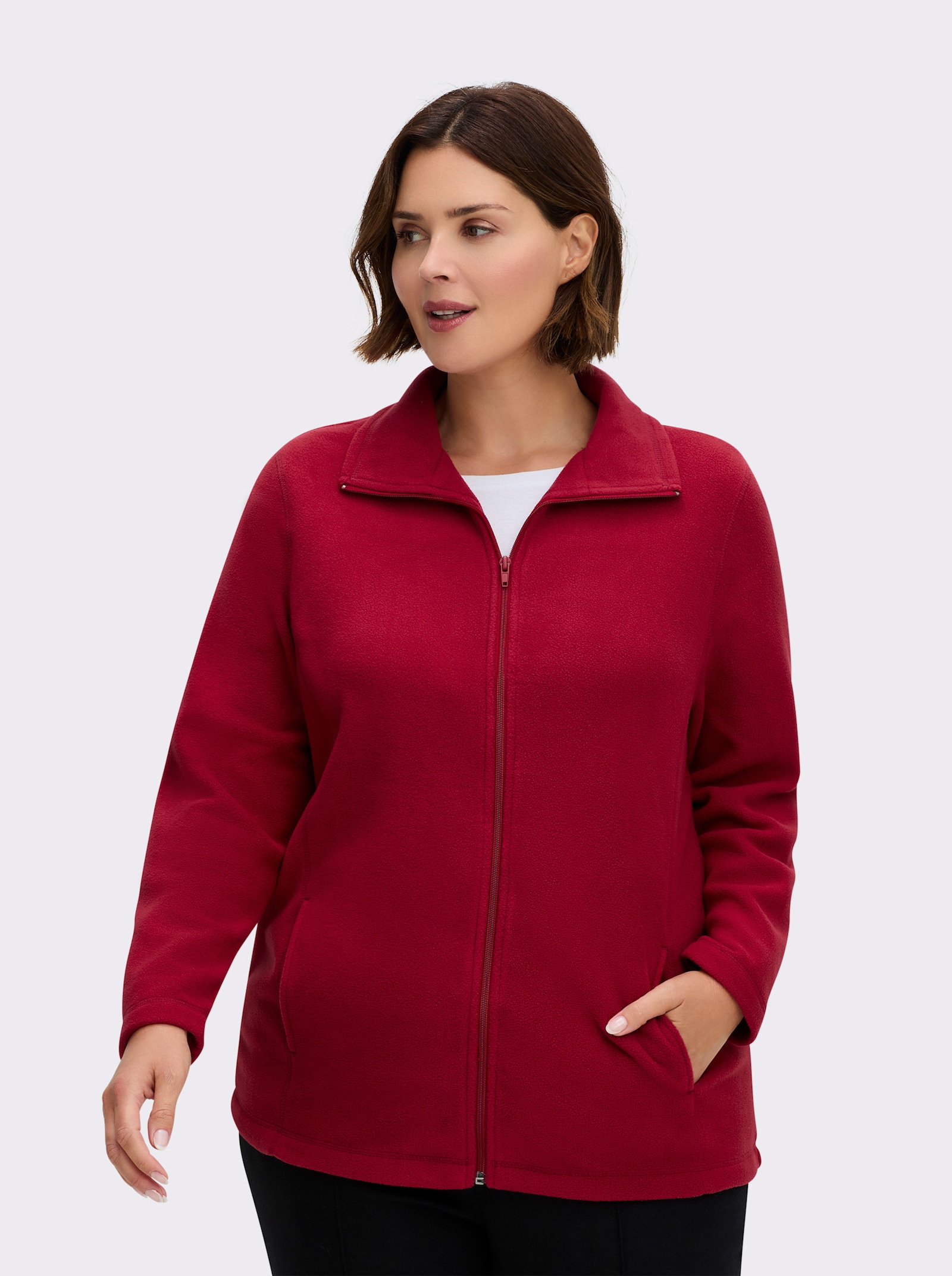 Fleecejacke mit zwei Taschen - weinrot