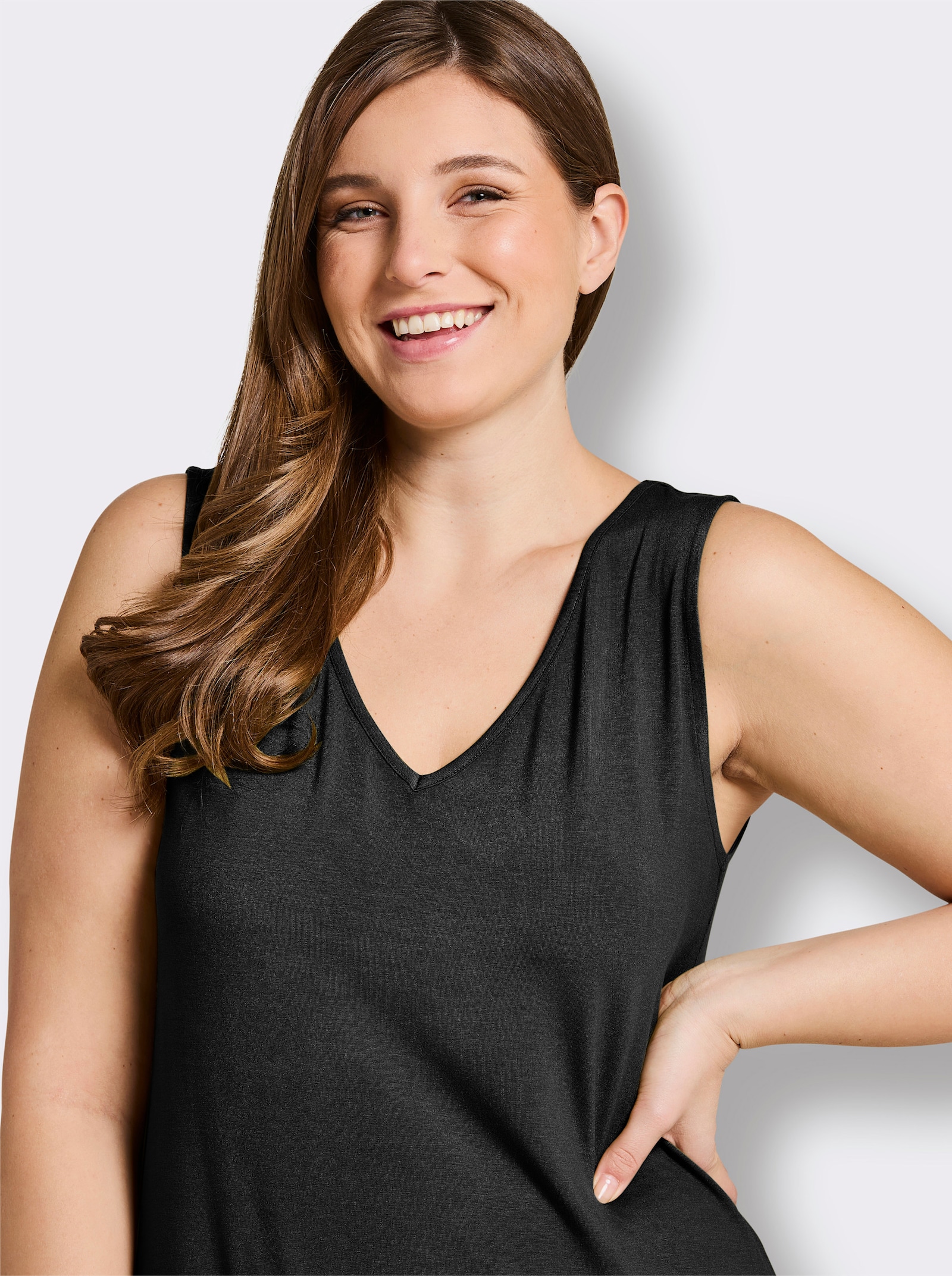 sheego Shirttop mit Bindeband im Nacken - schwarz